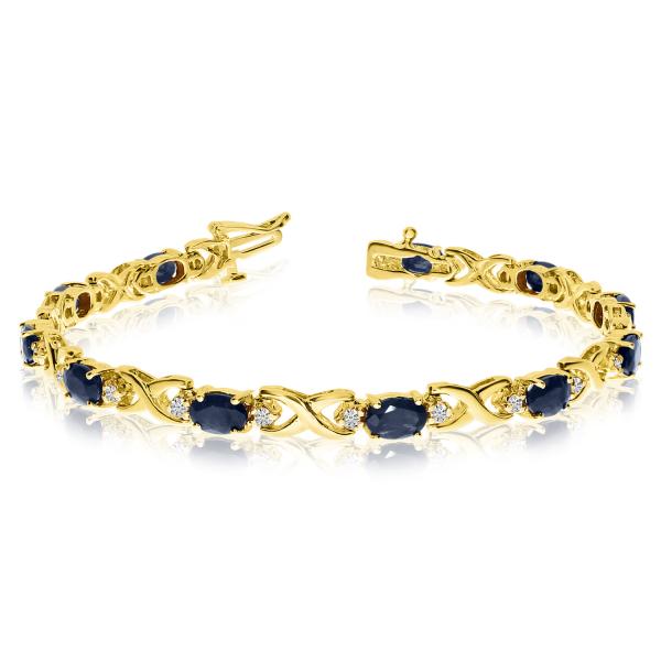 Oval Sapphire & Diamond XOXO Link Bracelet 14k Yellow Gold 7ct CBB87