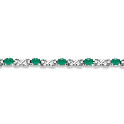 Oval Emerald & Diamond XOXO Link Bracelet 14k White Gold (7.00ctw)
