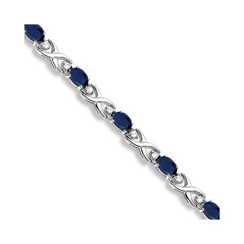 Oval Sapphire & Diamond XOXO Link Bracelet 14k White Gold (7.00ctw)