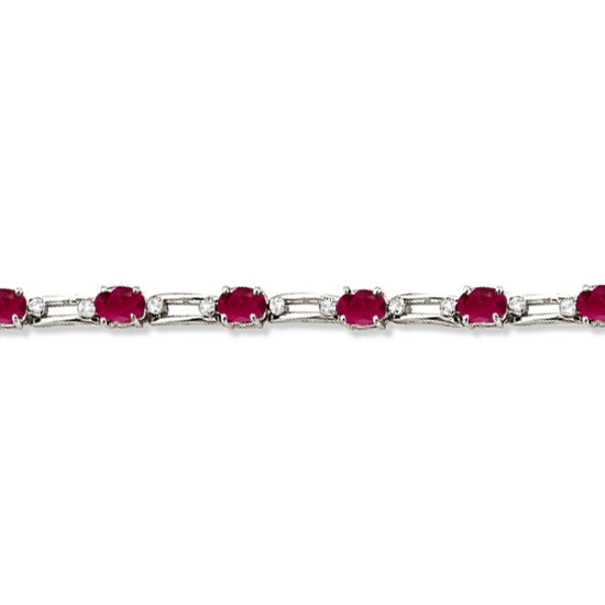 Diamond & Oval Cut Ruby Link Bracelet 14k White Gold (7.50ctw)