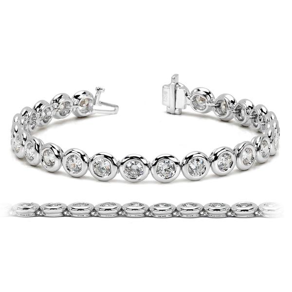 Ladies Bezel Set Round Diamond Tennis Bracelet 14k White Gold 2.50ct