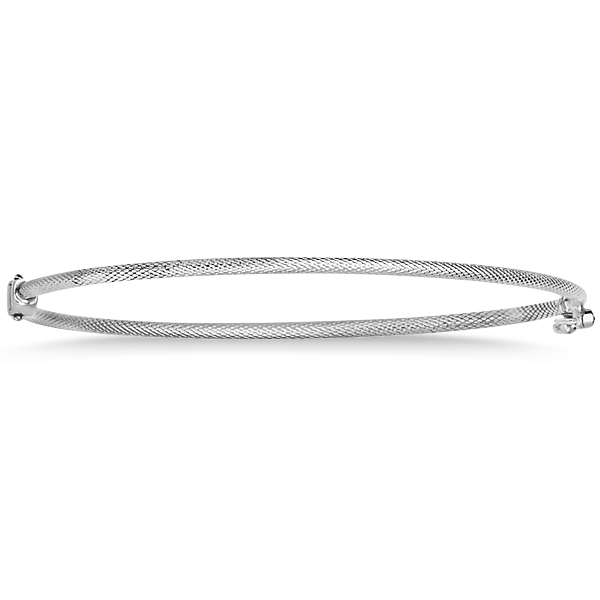 Textured Stackable Bangle Bracelet 14k White Gold