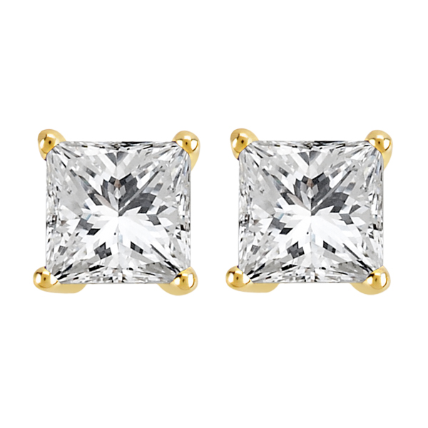0.50ct Princess Cut Diamond Stud Earrings 14k Yellow Gold JK, I1I2 VP50Y14K