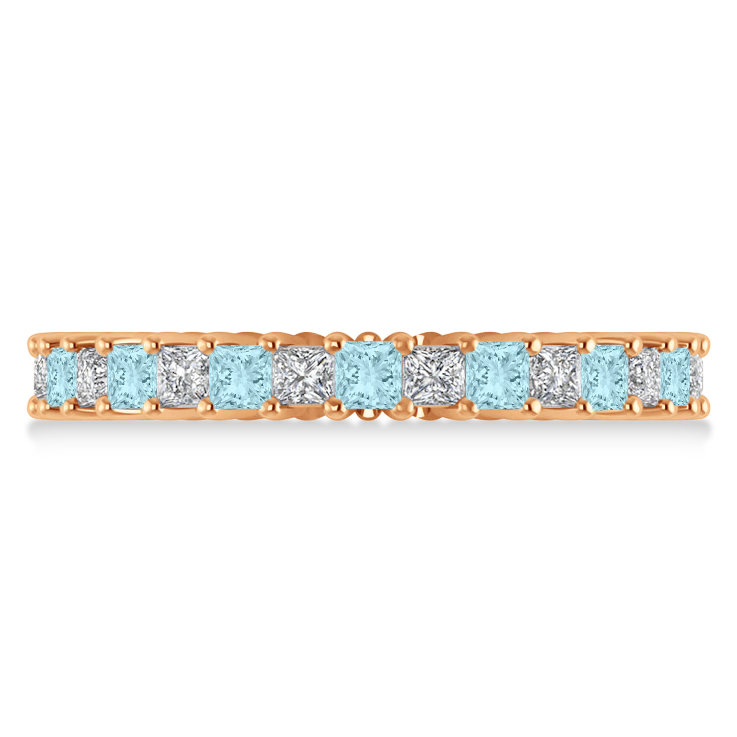 Princess Diamond & Aquamarine Wedding Band 14k Rose Gold (1.86ct)