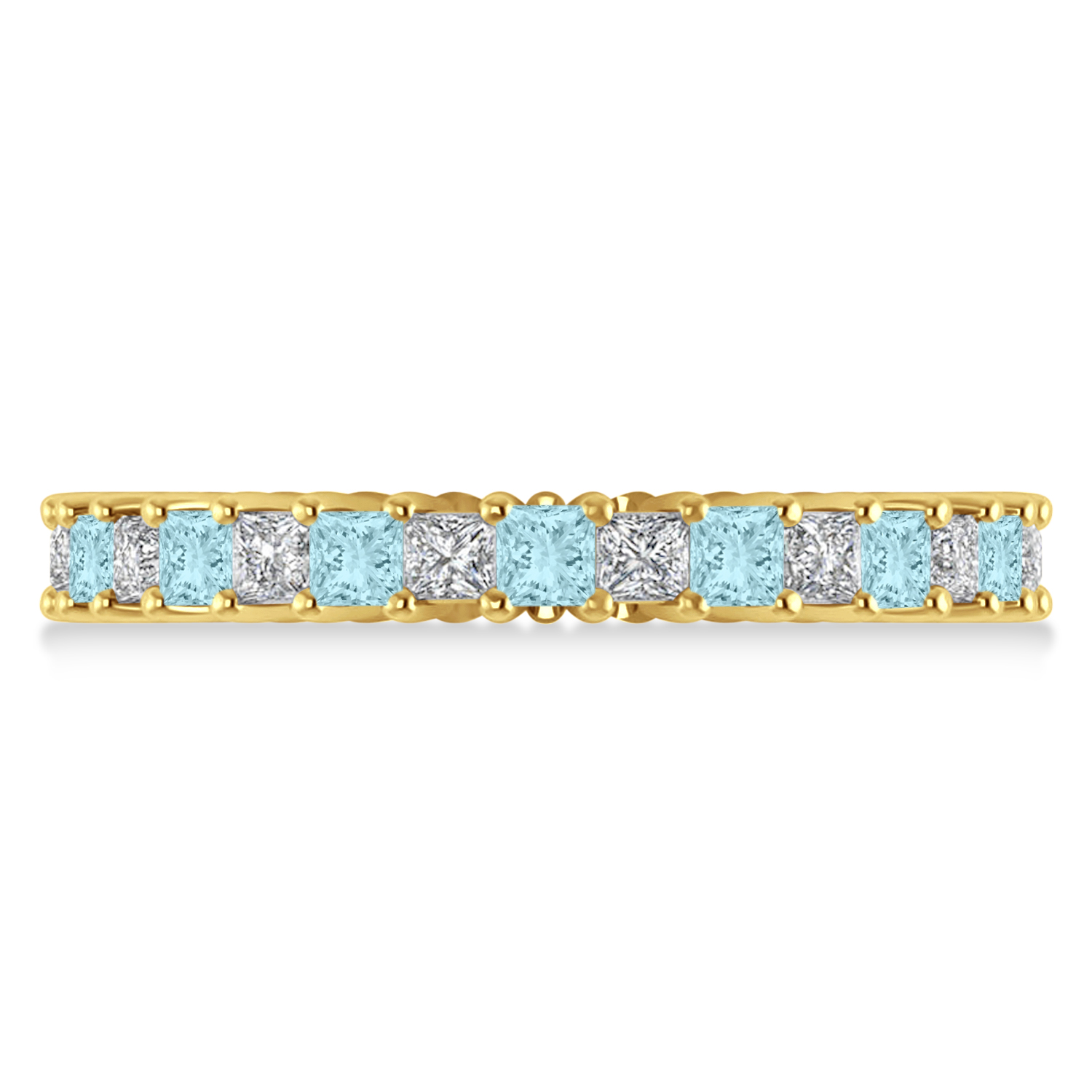 Princess Diamond & Aquamarine Wedding Band 14k Yellow Gold (1.86ct)