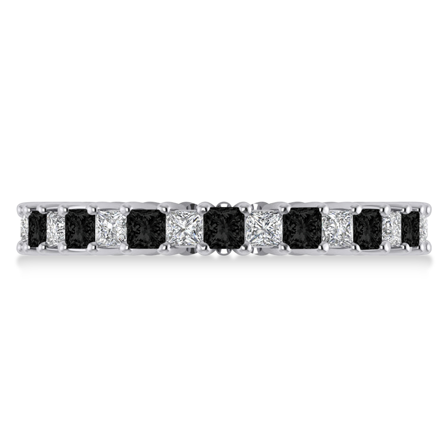 Princess Black & White Diamond Wedding Band 14k White Gold (1.86ct)