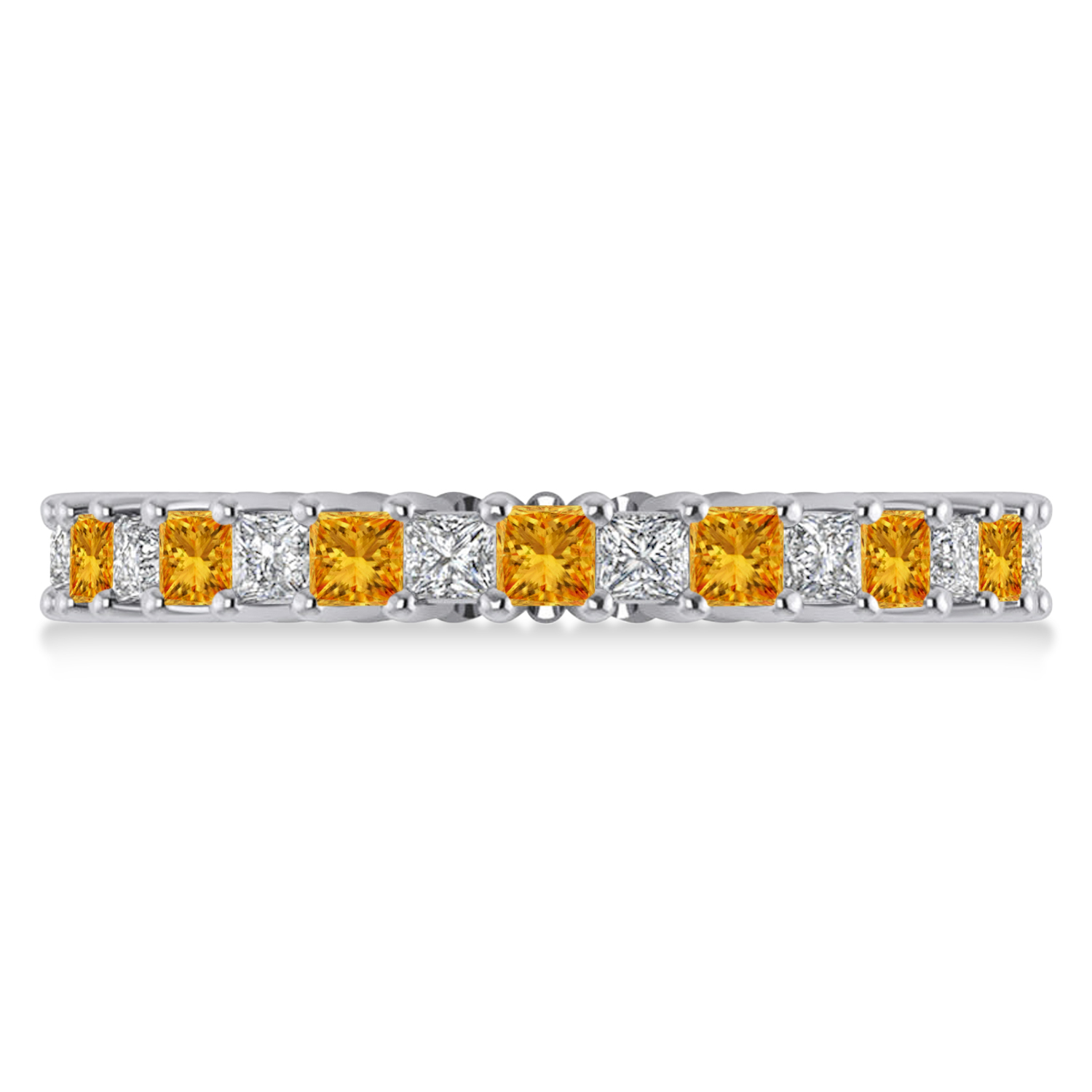 Princess Diamond & Citrine Wedding Band 14k White Gold (1.86ct)