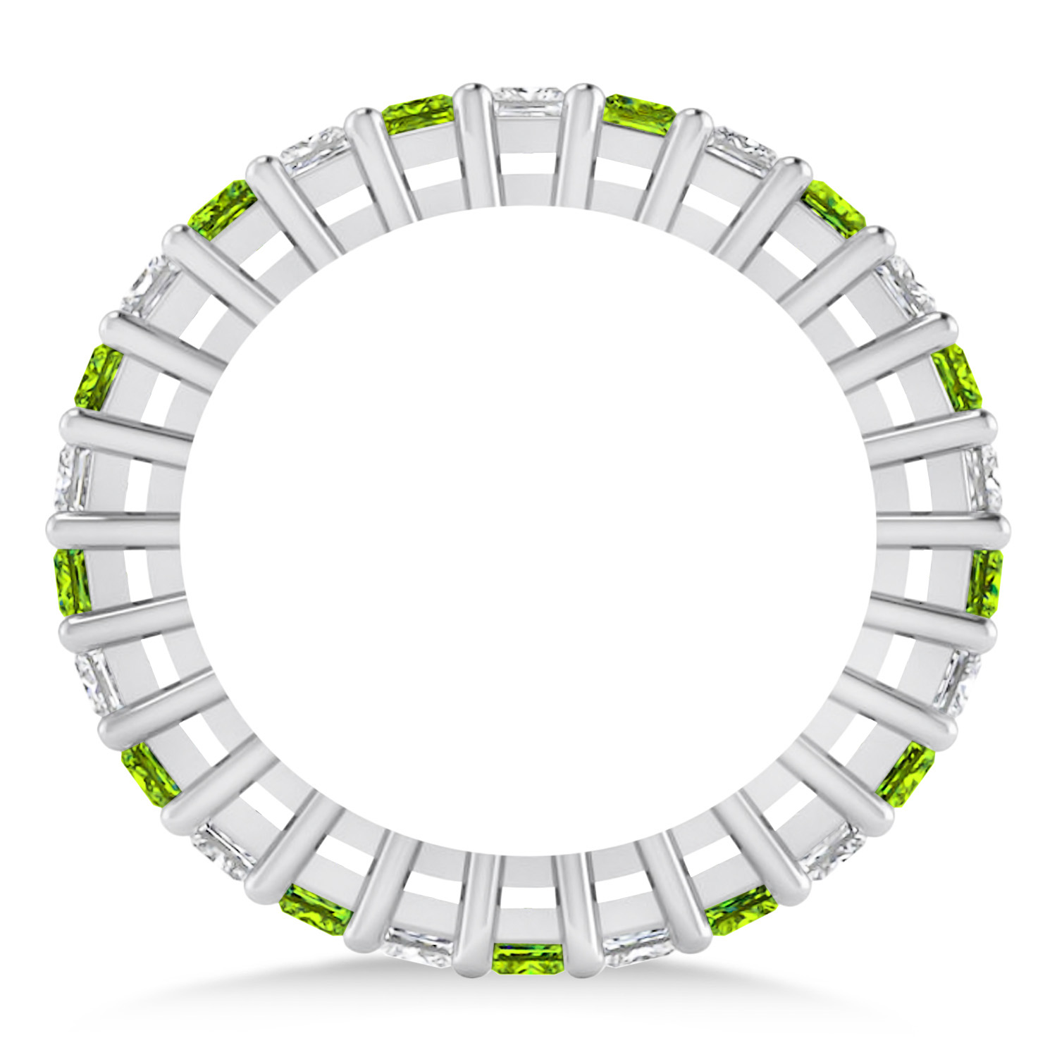 Princess Diamond & Peridot Wedding Band 14k White Gold (1.86ct)