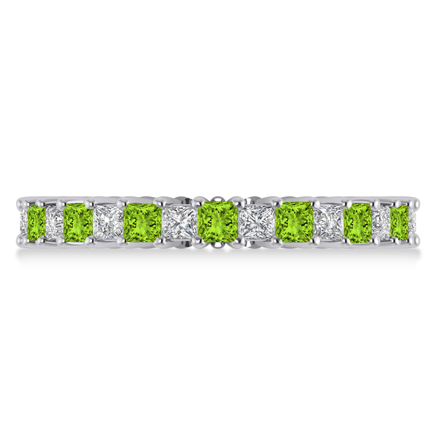 Princess Diamond & Peridot Wedding Band 14k White Gold (1.86ct)