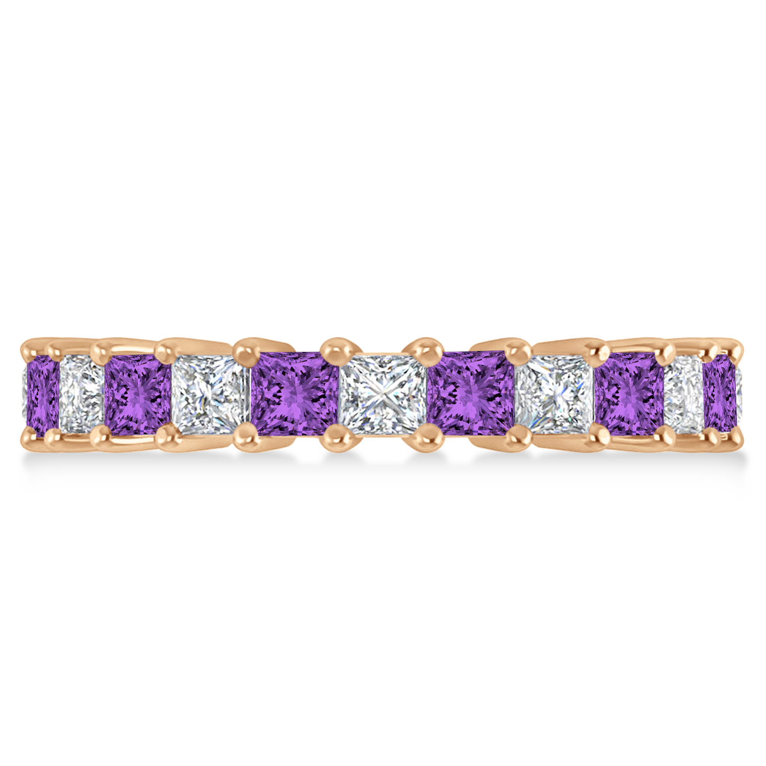 Princess Diamond & Amethyst Wedding Band 14k Rose Gold (3.12ct)