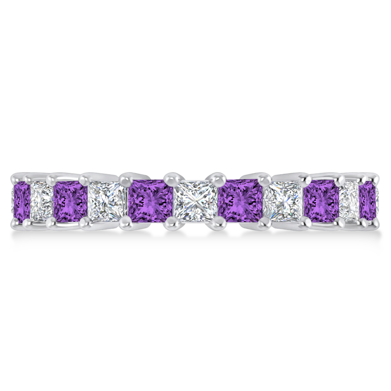 Princess Diamond & Amethyst Wedding Band 14k White Gold (3.12ct)