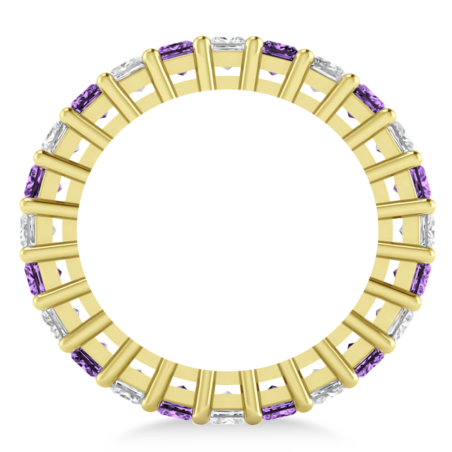 Princess Diamond & Amethyst Wedding Band 14k Yellow Gold (3.12ct)