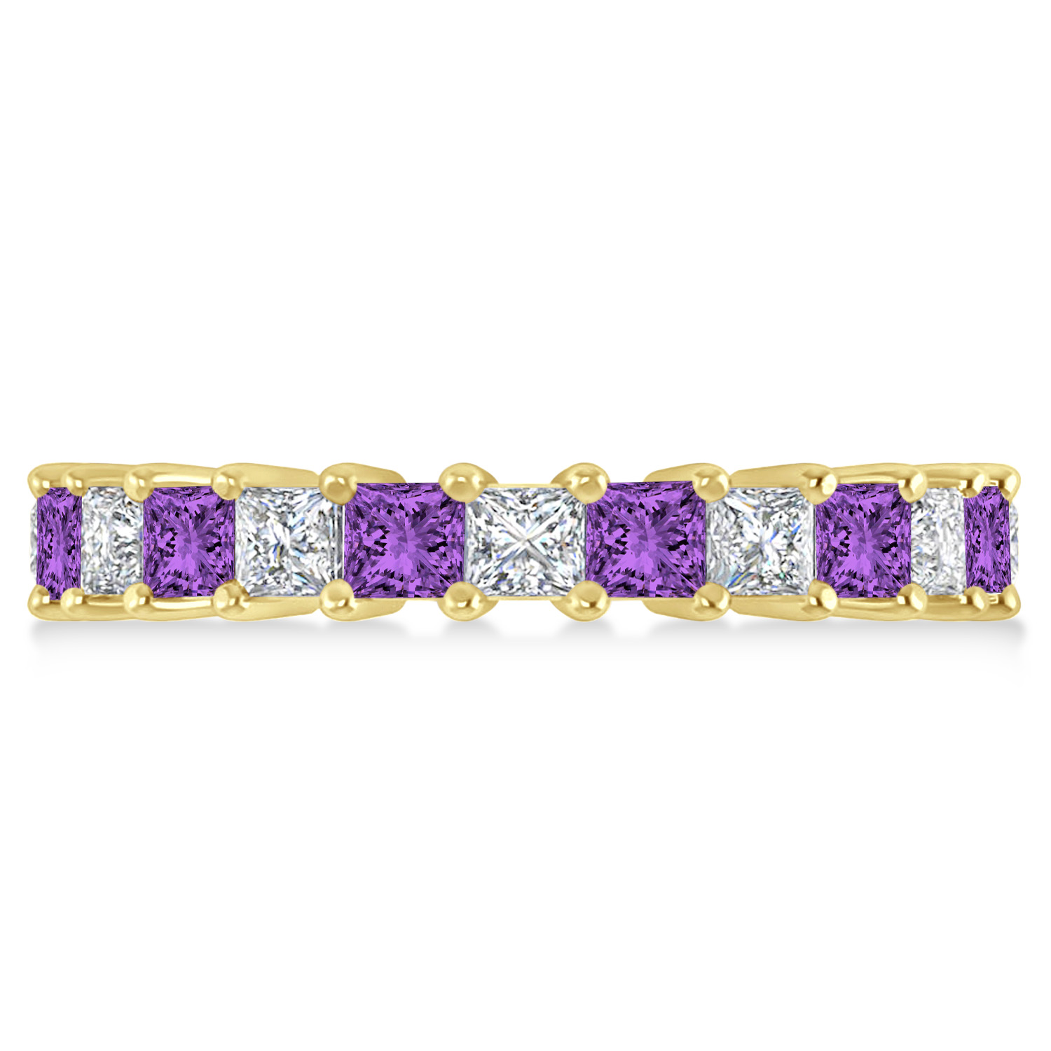 Princess Diamond & Amethyst Wedding Band 14k Yellow Gold (3.12ct)