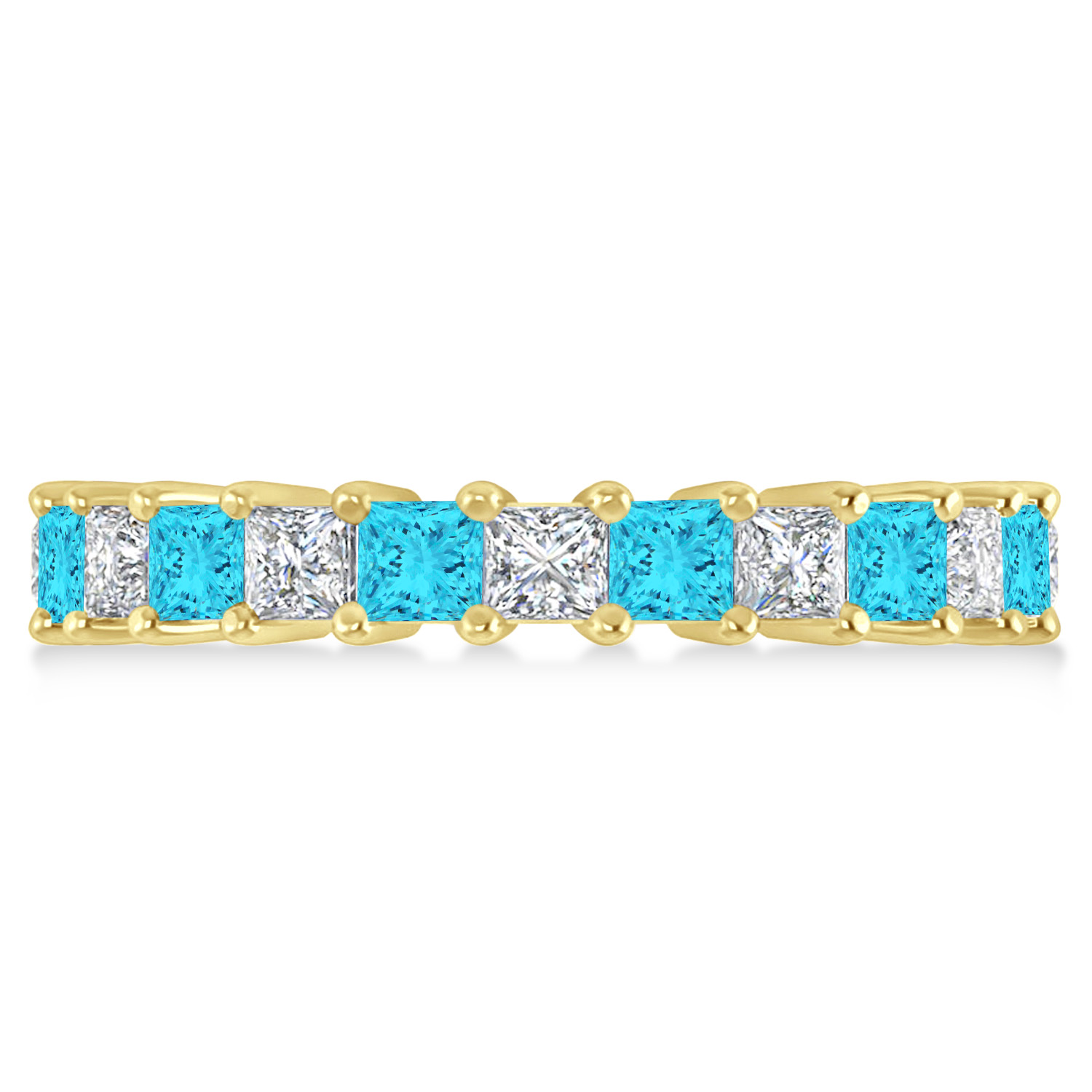 Princess Blue & White Diamond Wedding Band 14k Yellow Gold (3.12ct)