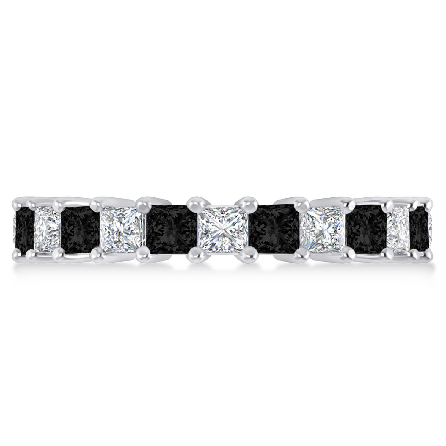 Princess Black & White Diamond Wedding Band 14k White Gold (3.12ct)