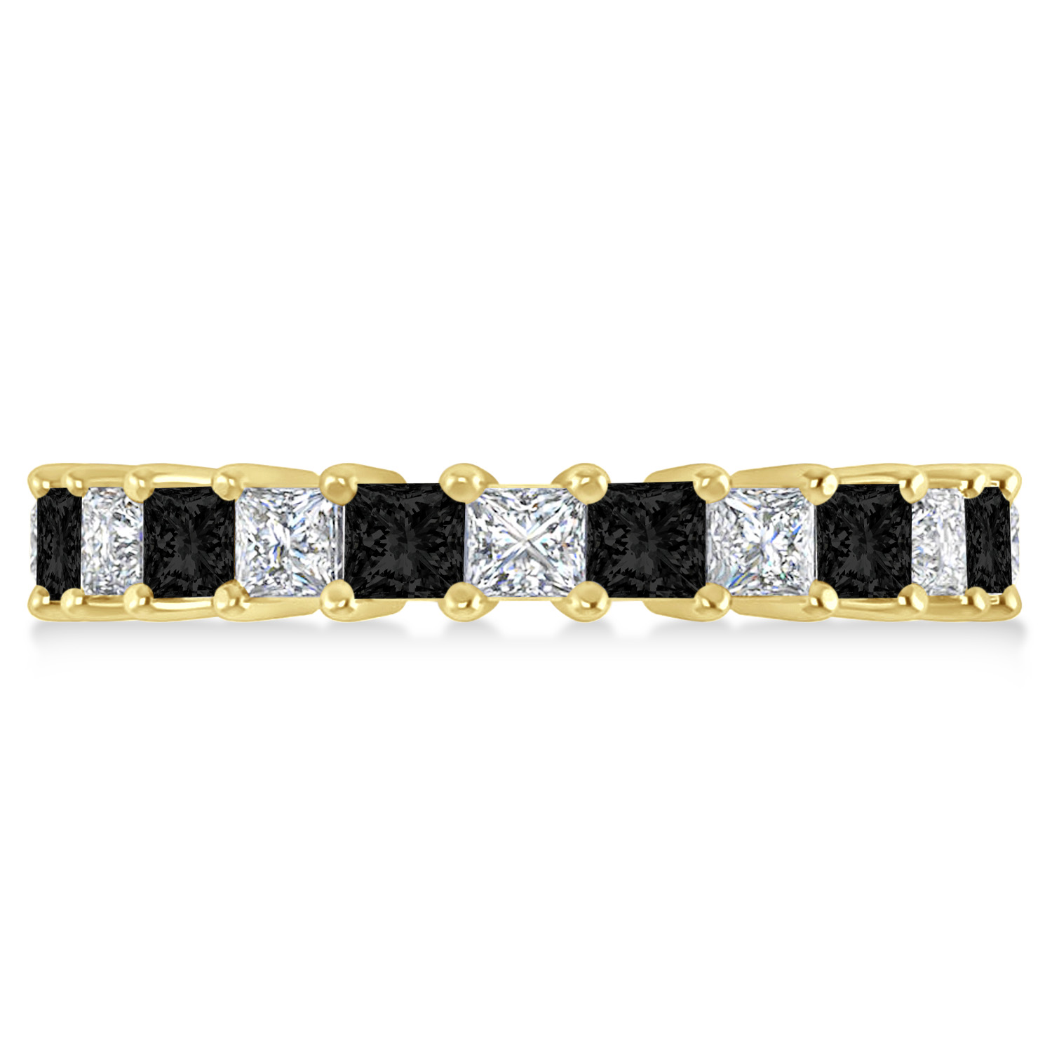Princess Black & White Diamond Wedding Band 14k Yellow Gold (3.12ct)