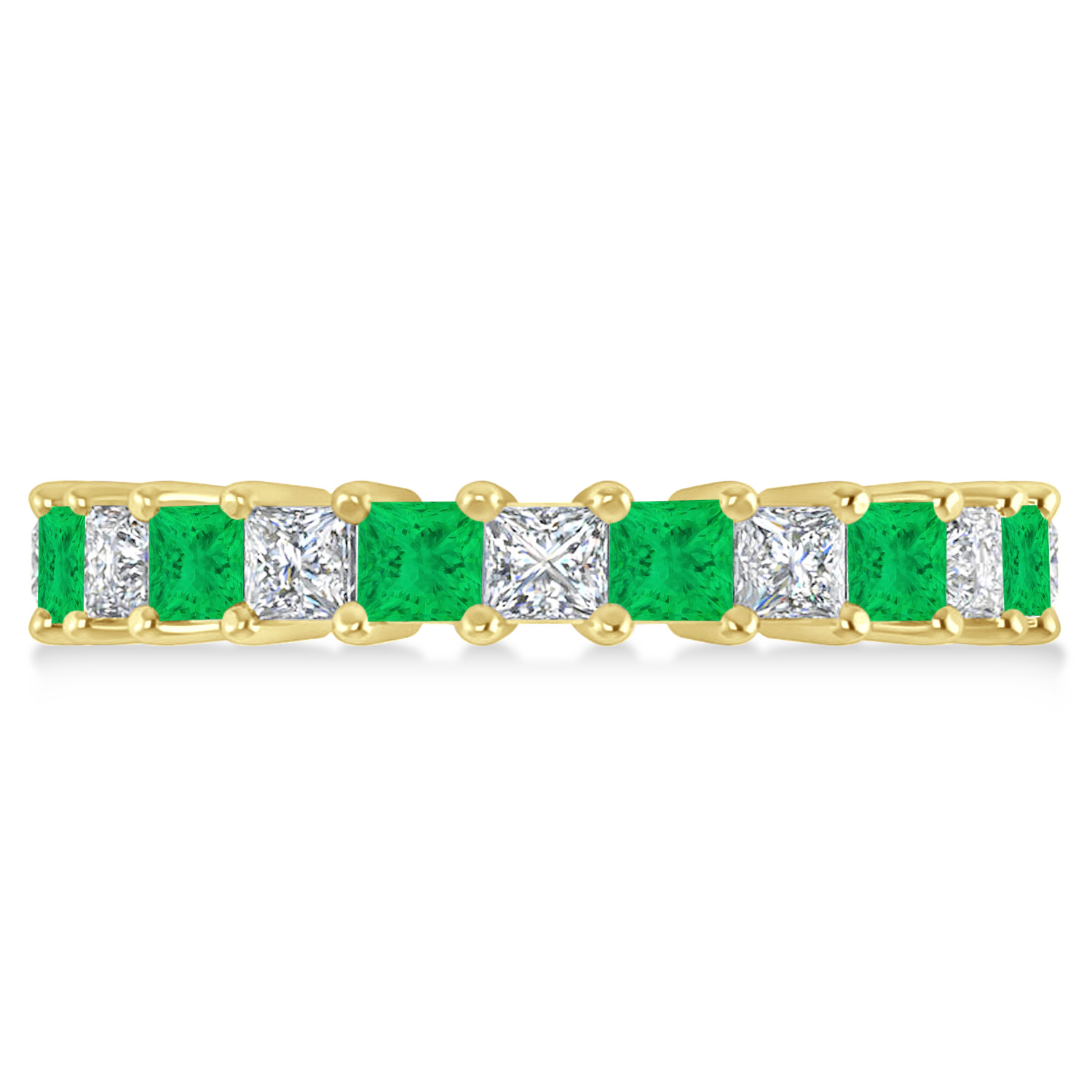 Princess Diamond & Emerald Wedding Band 14k Yellow Gold (3.12ct)