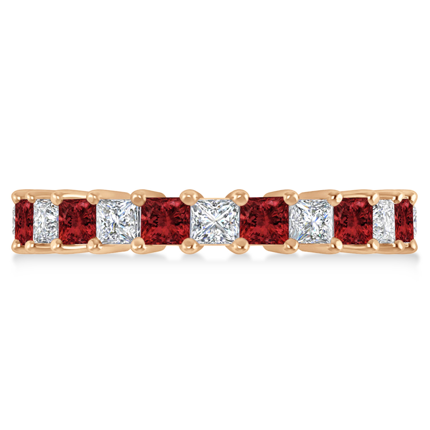 Princess Diamond & Garnet Wedding Band 14k Rose Gold (3.12ct)