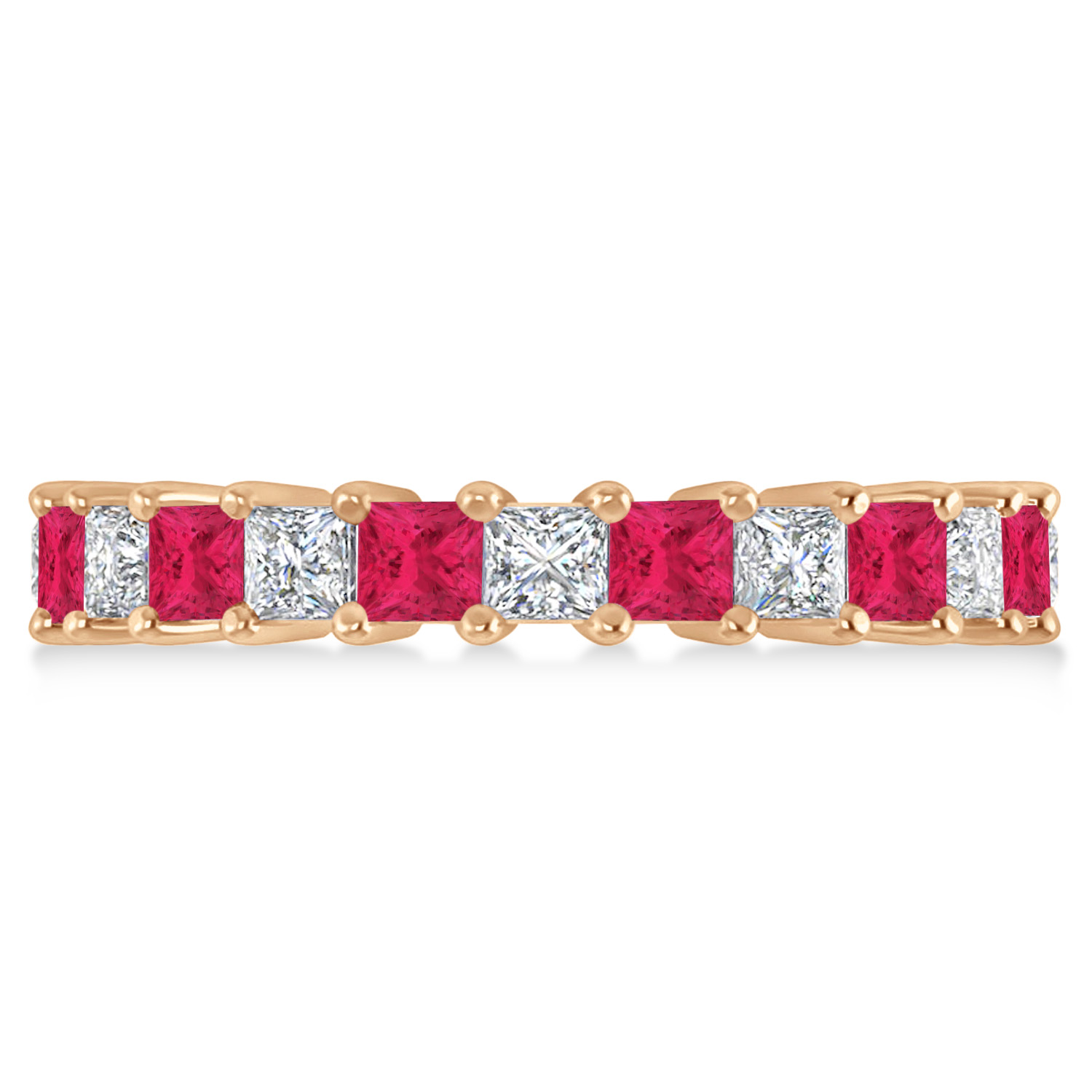 Princess Diamond & Ruby Wedding Band 14k Rose Gold (3.12ct)