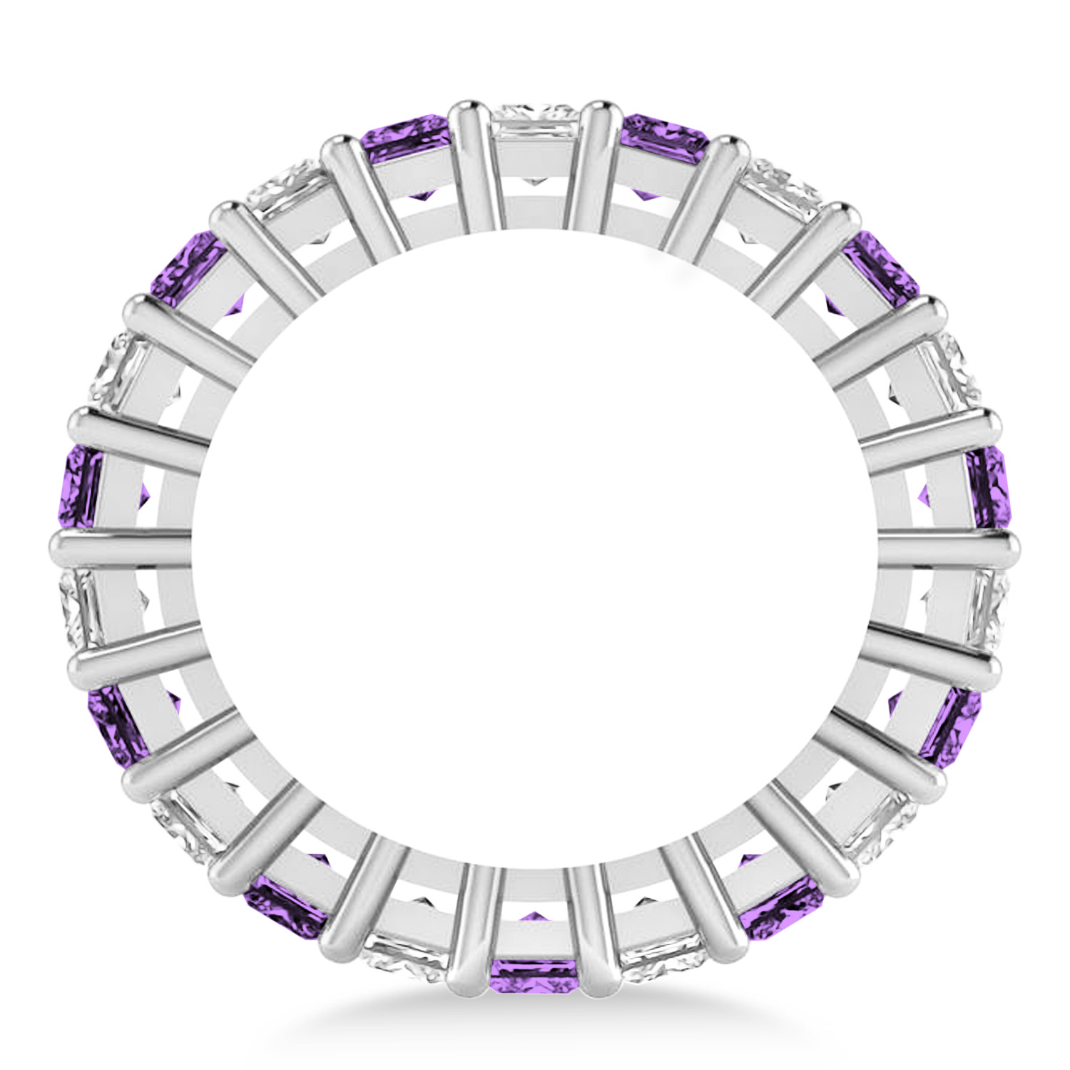 Princess Diamond & Amethyst Wedding Band 14k White Gold (4.18ct)