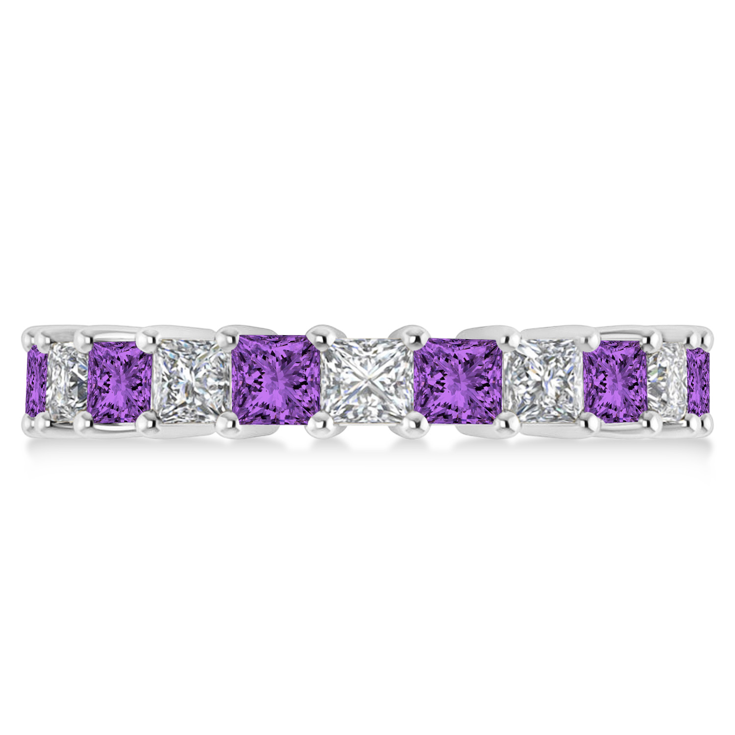 Princess Diamond & Amethyst Wedding Band 14k White Gold (4.18ct)