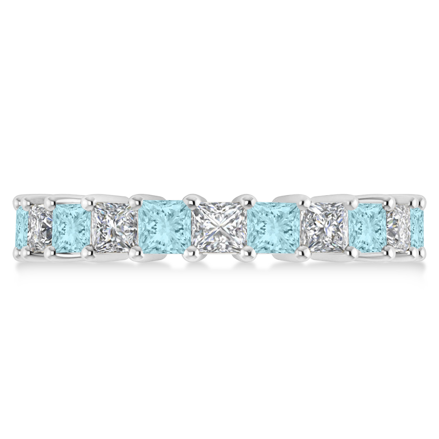 Princess Diamond & Aquamarine Wedding Band 14k White Gold (4.18ct)