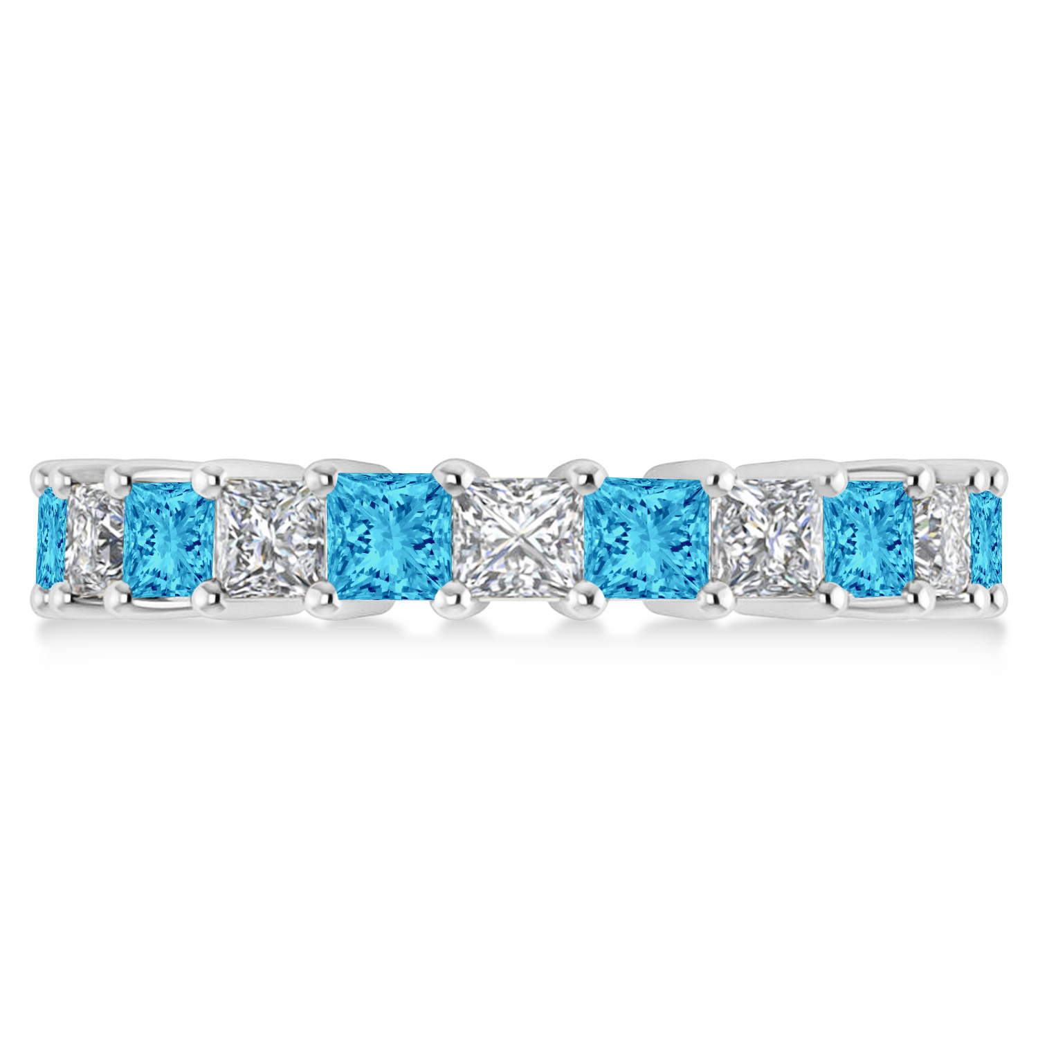 Princess Diamond & Blue Topaz Wedding Band 14k White Gold (4.18ct)