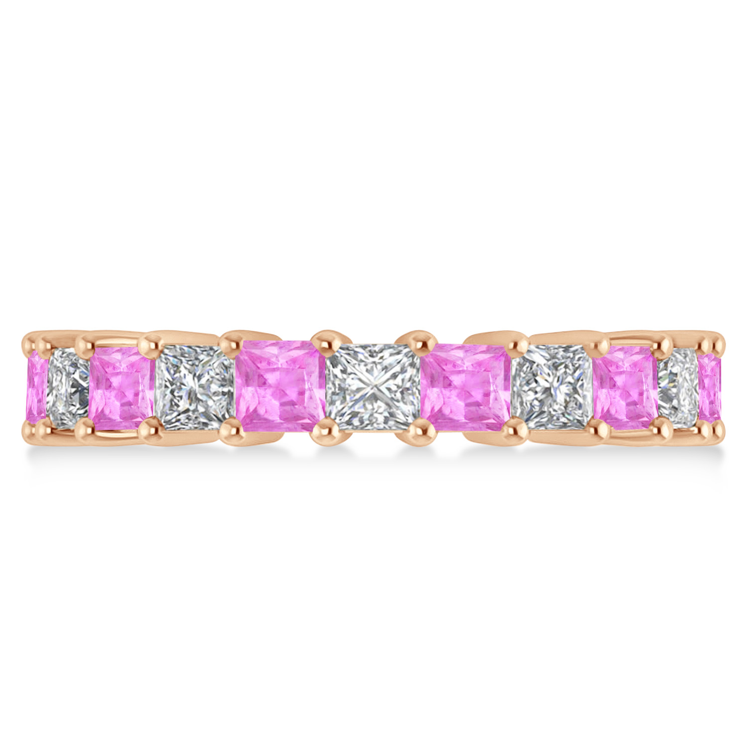 Princess Diamond & Pink Sapphire Wedding Band 14k Rose Gold (4.18ct)