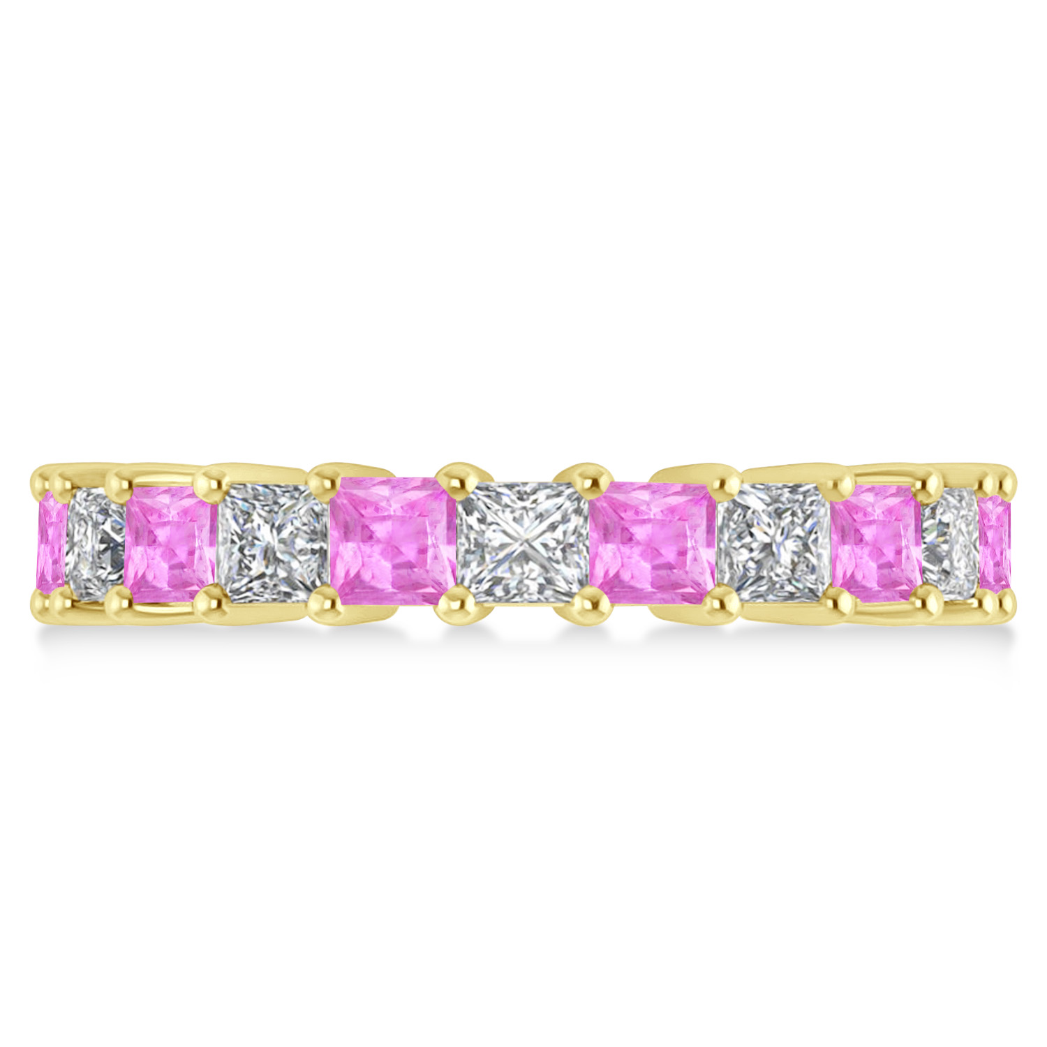 Princess Diamond & Pink Sapphire Wedding Band 14k Yellow Gold (4.18ct)