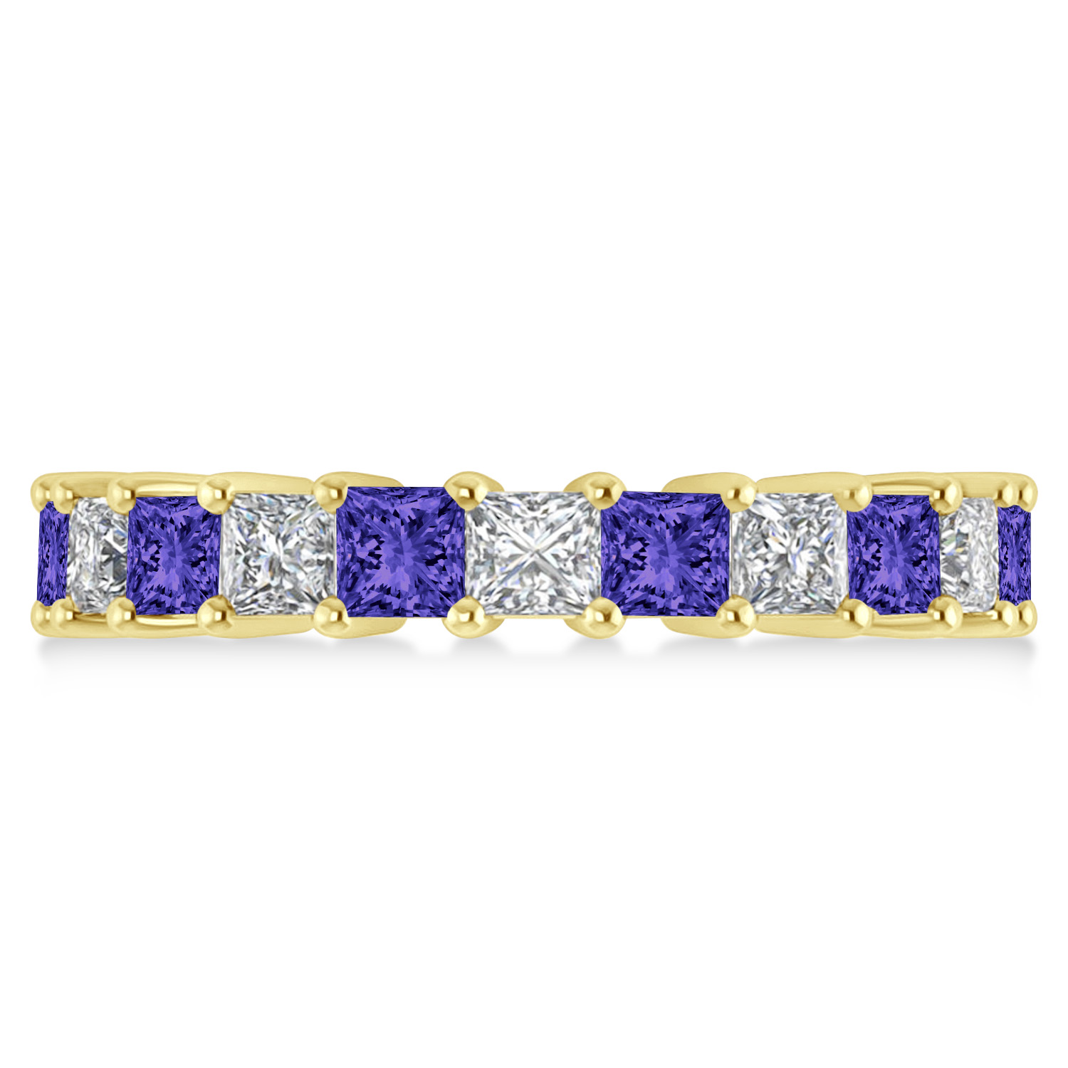 Princess Diamond & Tanzanite Wedding Band 14k Yellow Gold (4.18ct)