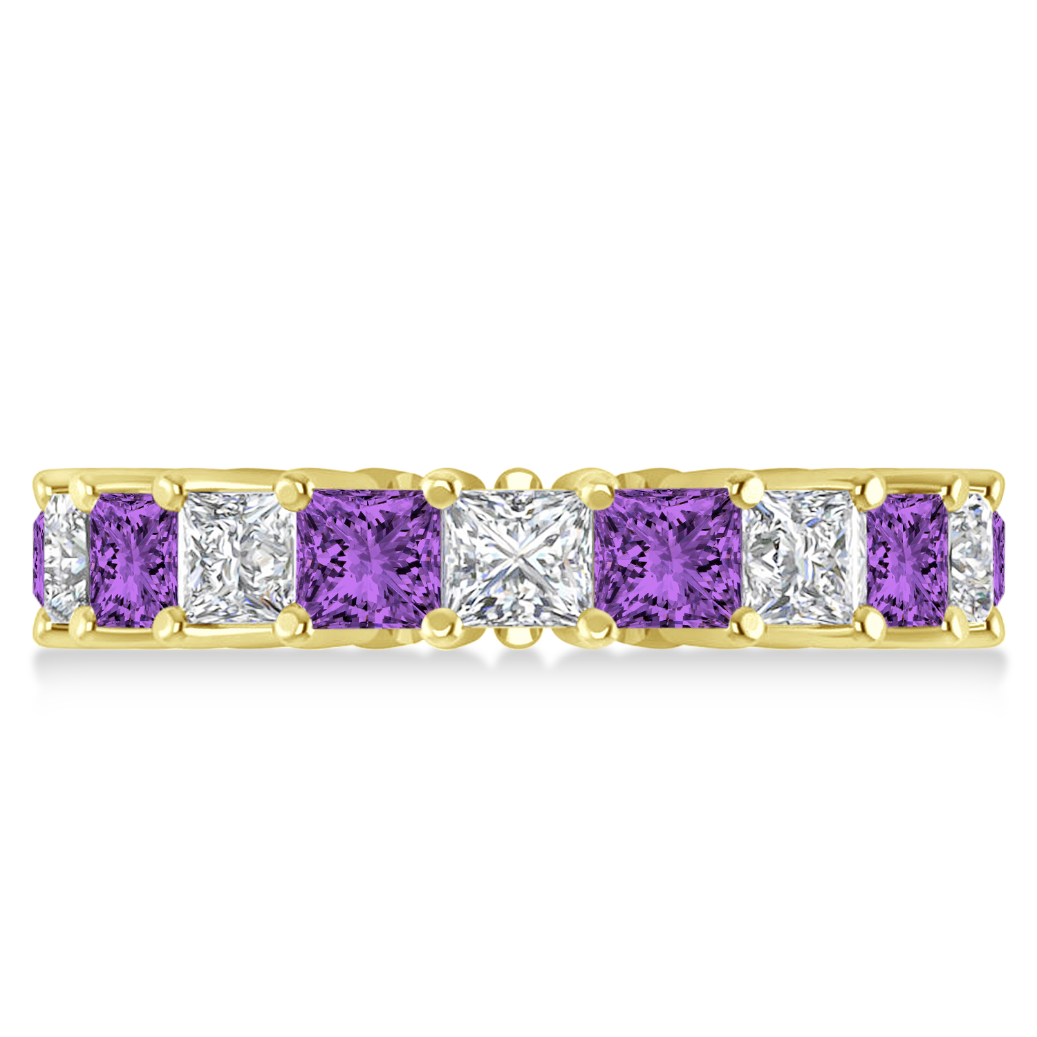 Princess Diamond & Amethyst Wedding Band 14k Yellow Gold (5.61ct)