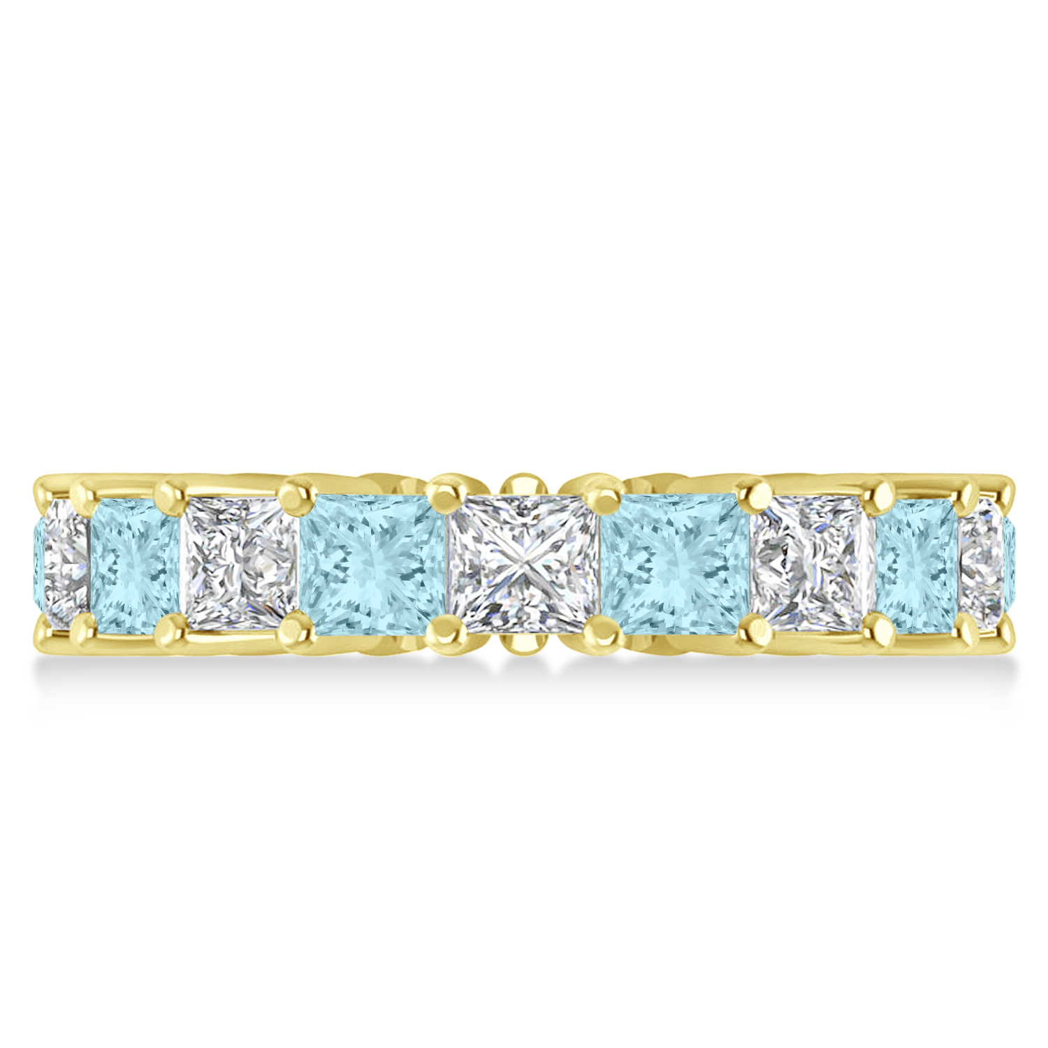 Princess Diamond & Aquamarine Wedding Band 14k Yellow Gold (5.61ct)