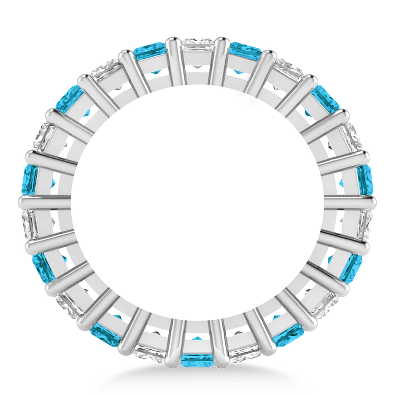 Princess Blue & White Diamond Wedding Band 14k White Gold (5.51ct)