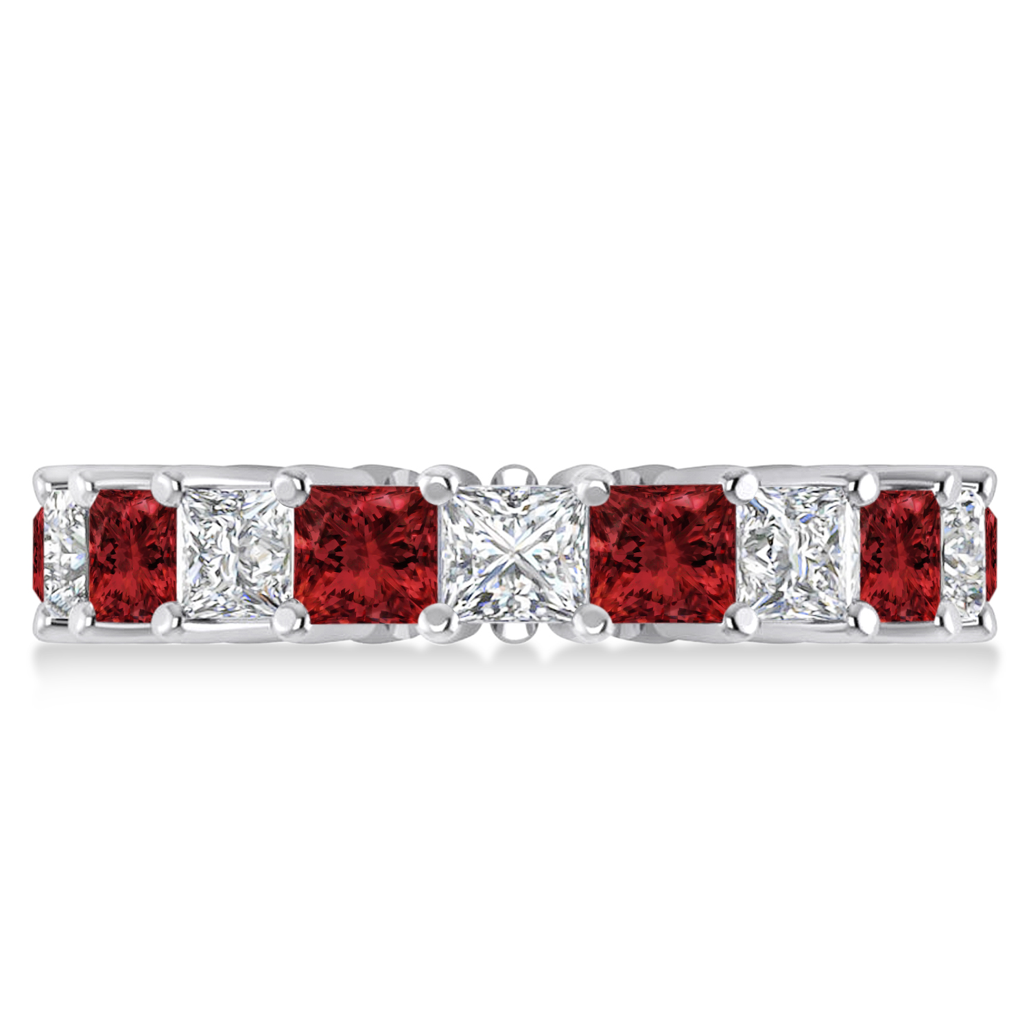Princess Diamond & Garnet Wedding Band 14k White Gold (5.61ct)