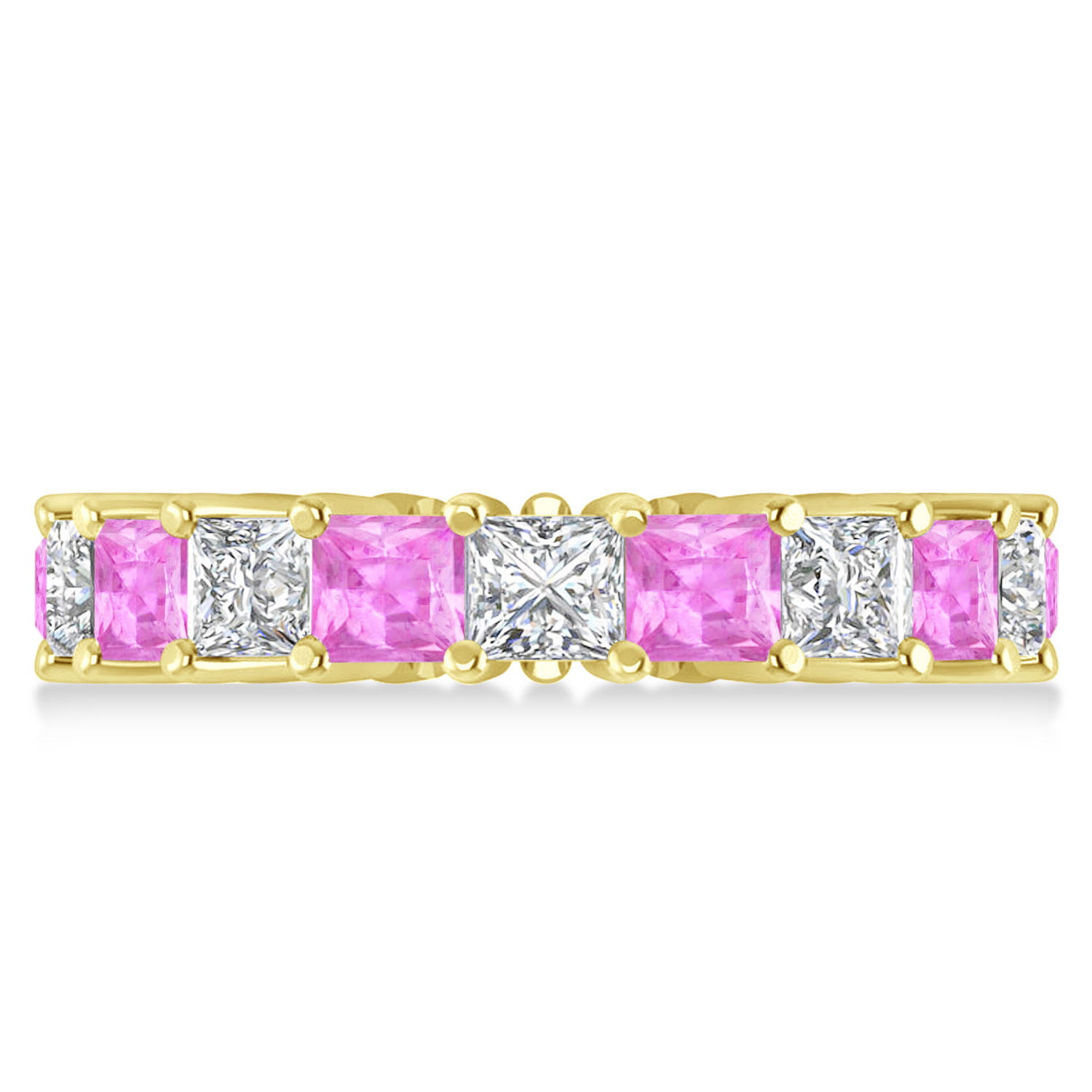 Princess Diamond & Pink Sapphire Wedding Band 14k Yellow Gold (5.61ct)