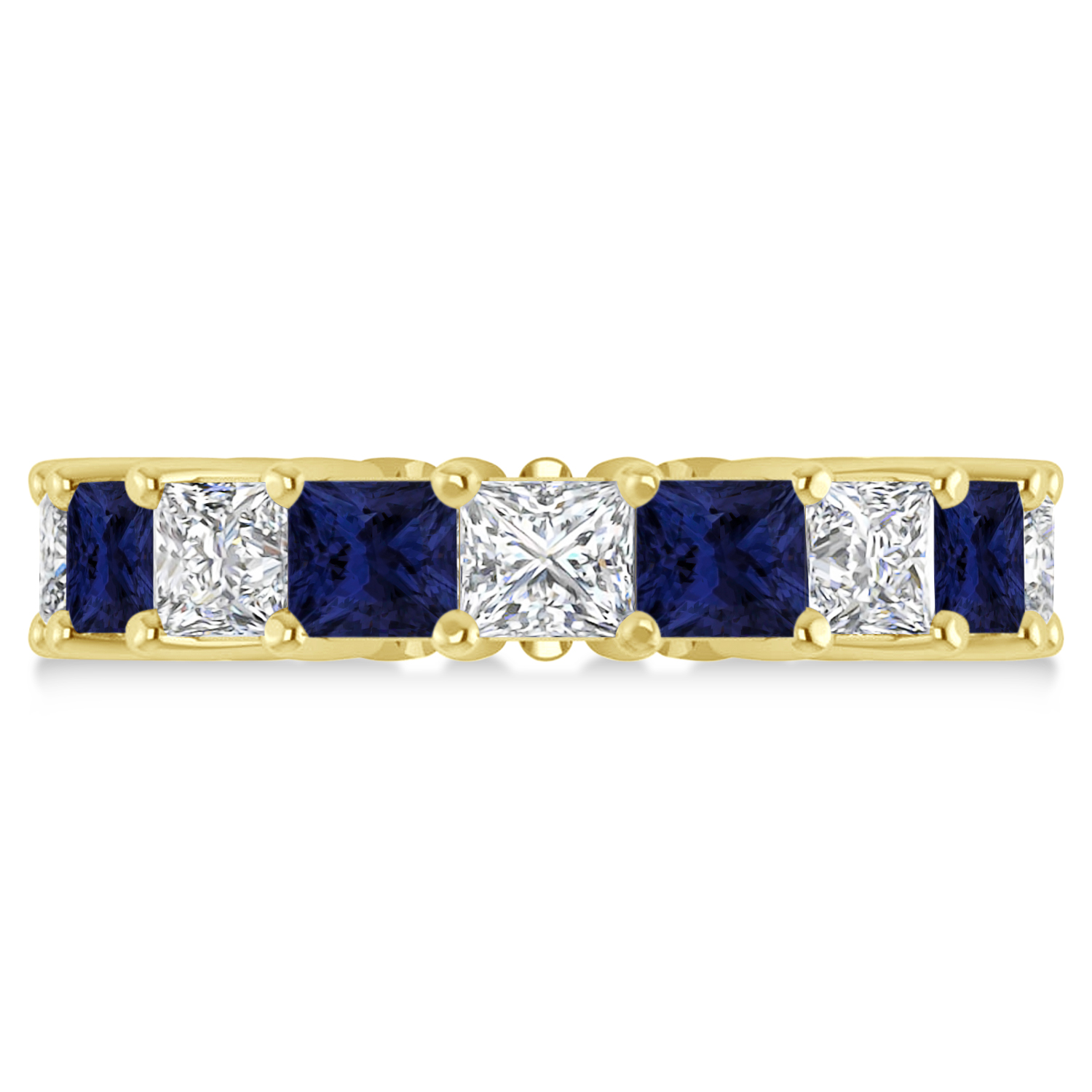 Princess Diamond & Blue Sapphire Wedding Band 14k Yellow Gold (7.17ct)