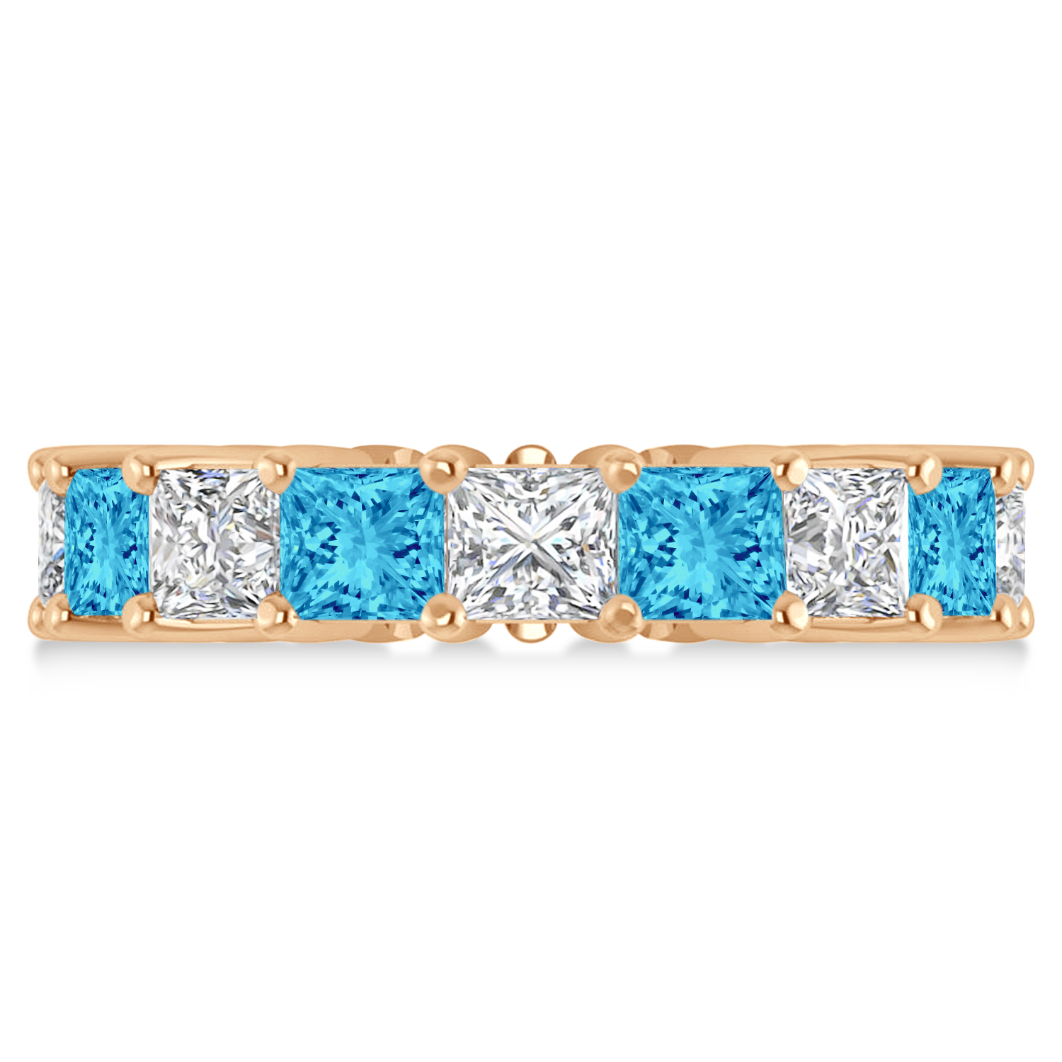Princess Diamond & Blue Topaz Wedding Band 14k Rose Gold (7.17ct)