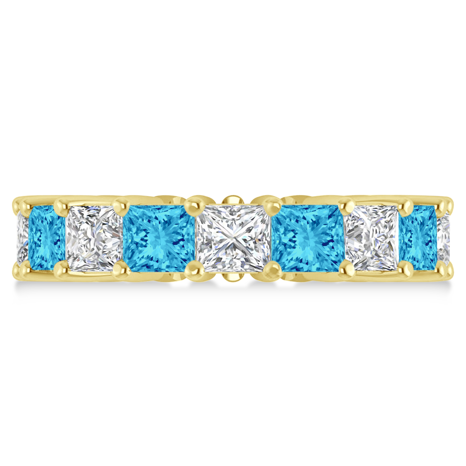 Princess Diamond & Blue Topaz Wedding Band 14k Yellow Gold (7.17ct)