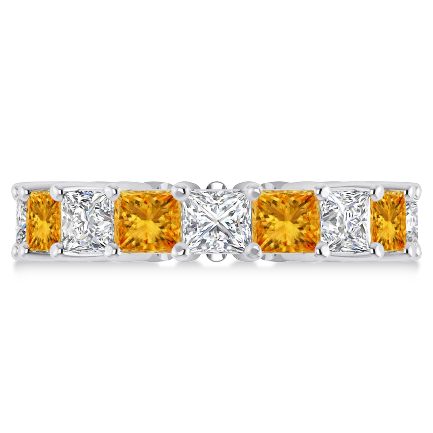 Princess Diamond & Citrine Wedding Band 14k White Gold (7.17ct)