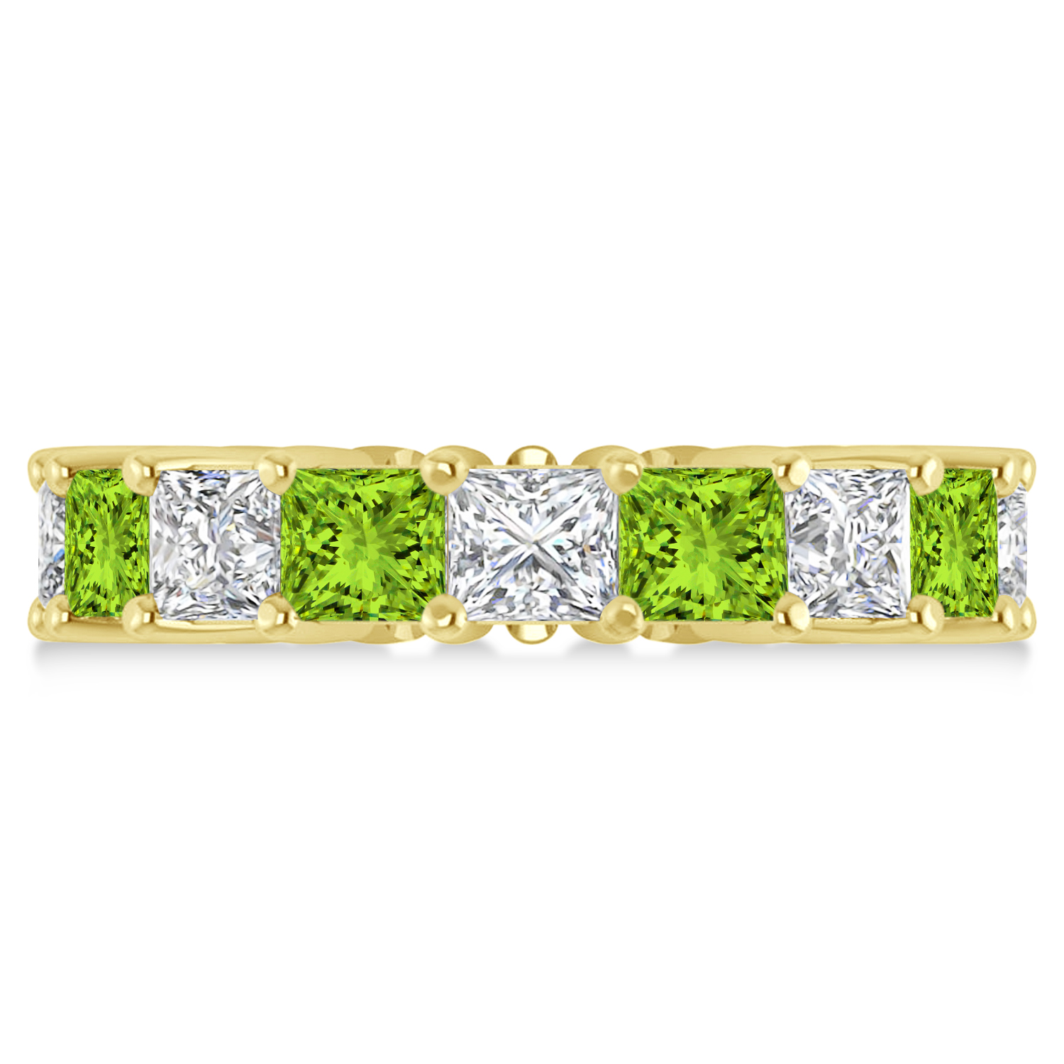 Princess Diamond & Peridot Wedding Band 14k Yellow Gold (7.17ct)