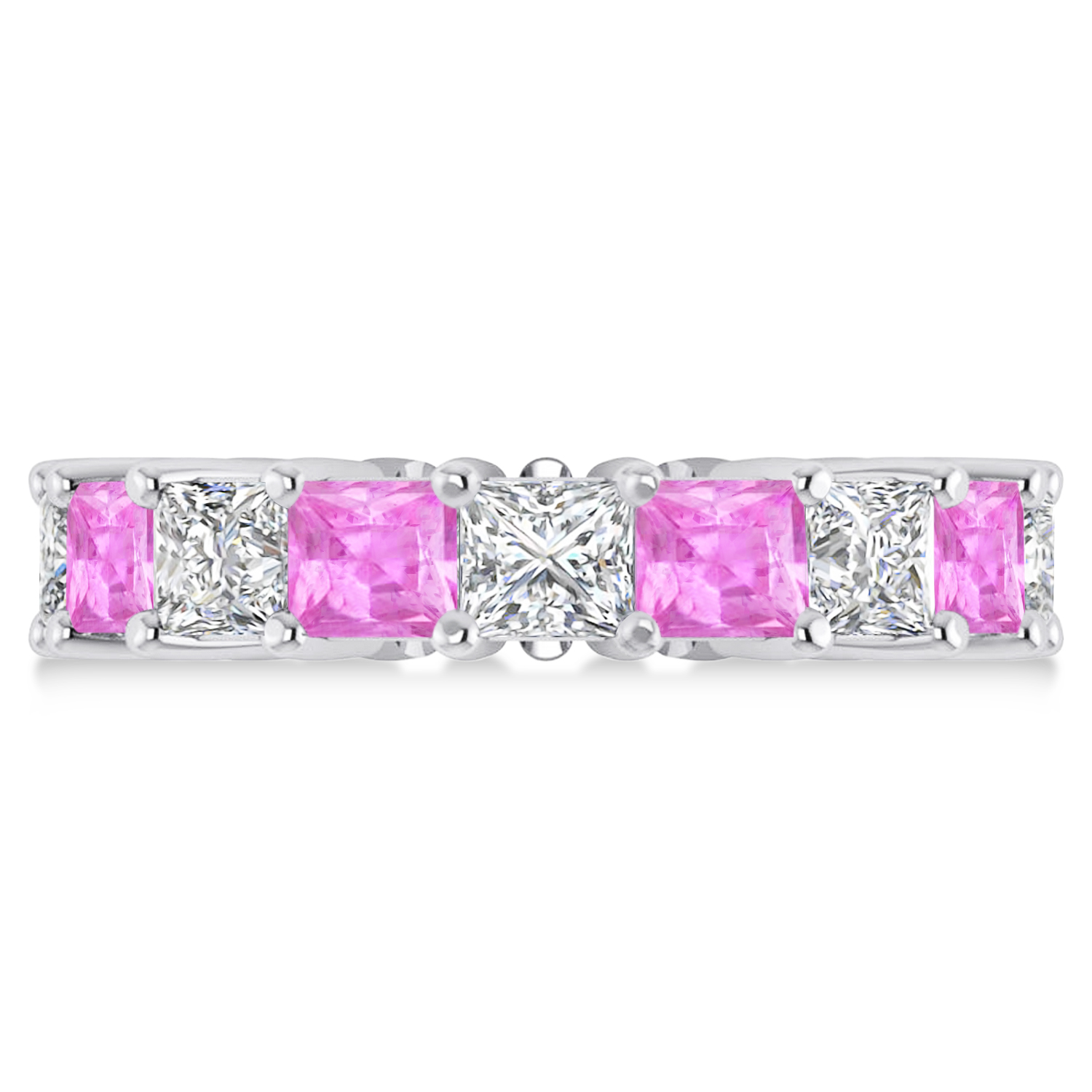 Princess Diamond & Pink Sapphire Wedding Band 14k White Gold (7.17ct)