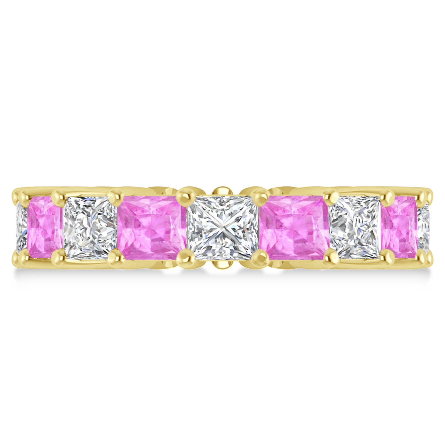 Princess Diamond & Pink Sapphire Wedding Band 14k Yellow Gold (7.17ct)