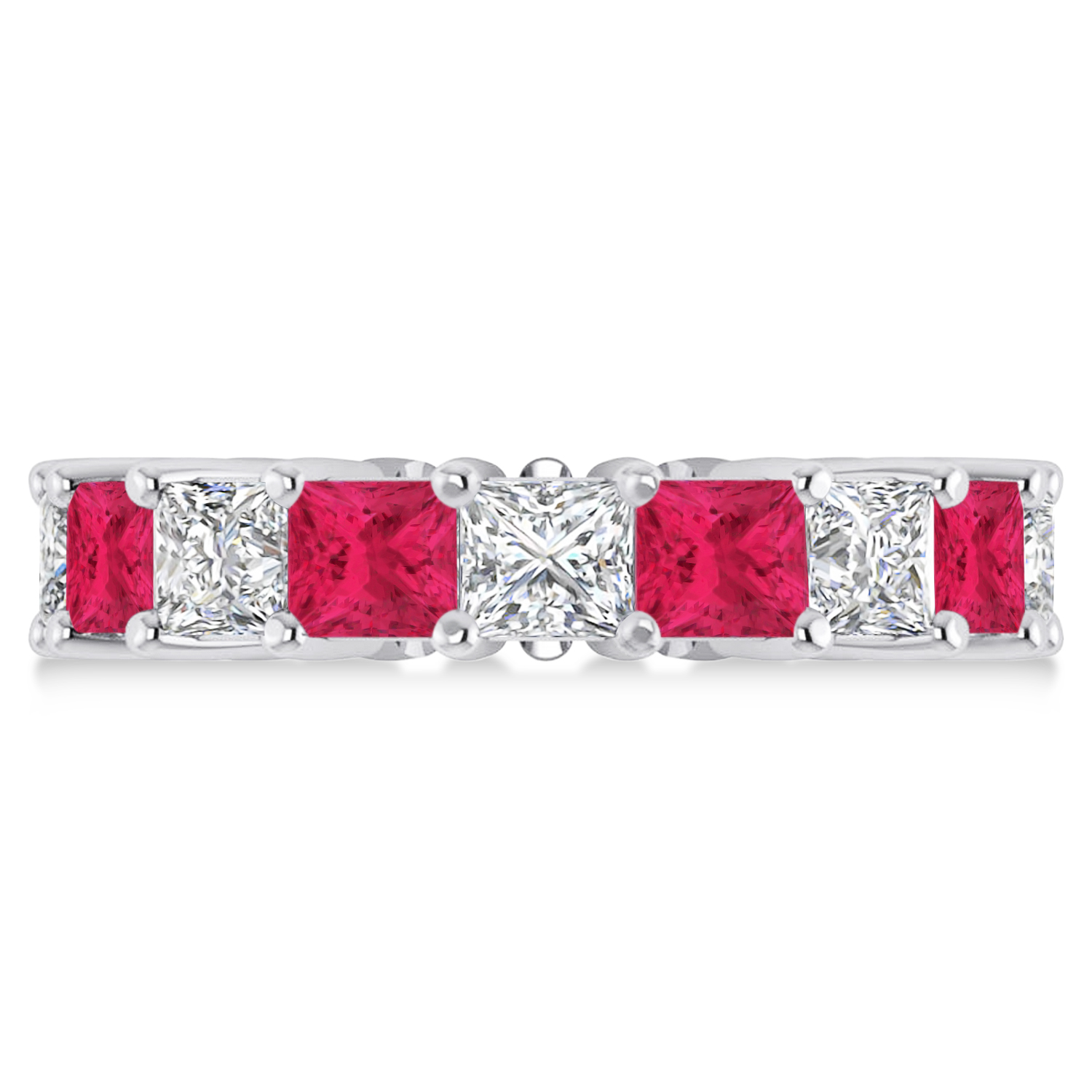 Princess Diamond & Ruby Wedding Band 14k White Gold (7.17ct)