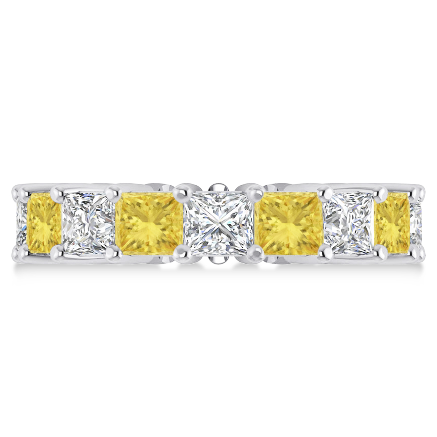 Princess Yellow & White Diamond Wedding Band 14k White Gold (6.63ct)
