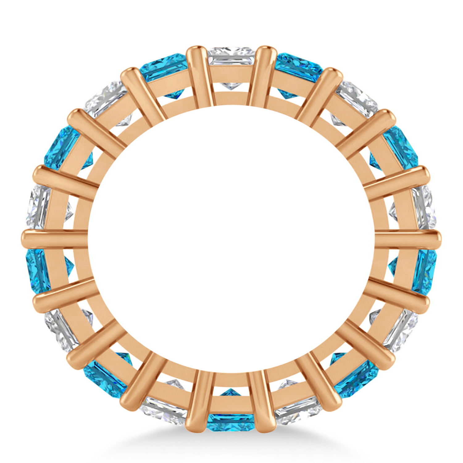 Princess Blue & White Diamond Wedding Band 14k Rose Gold (5.58ct)