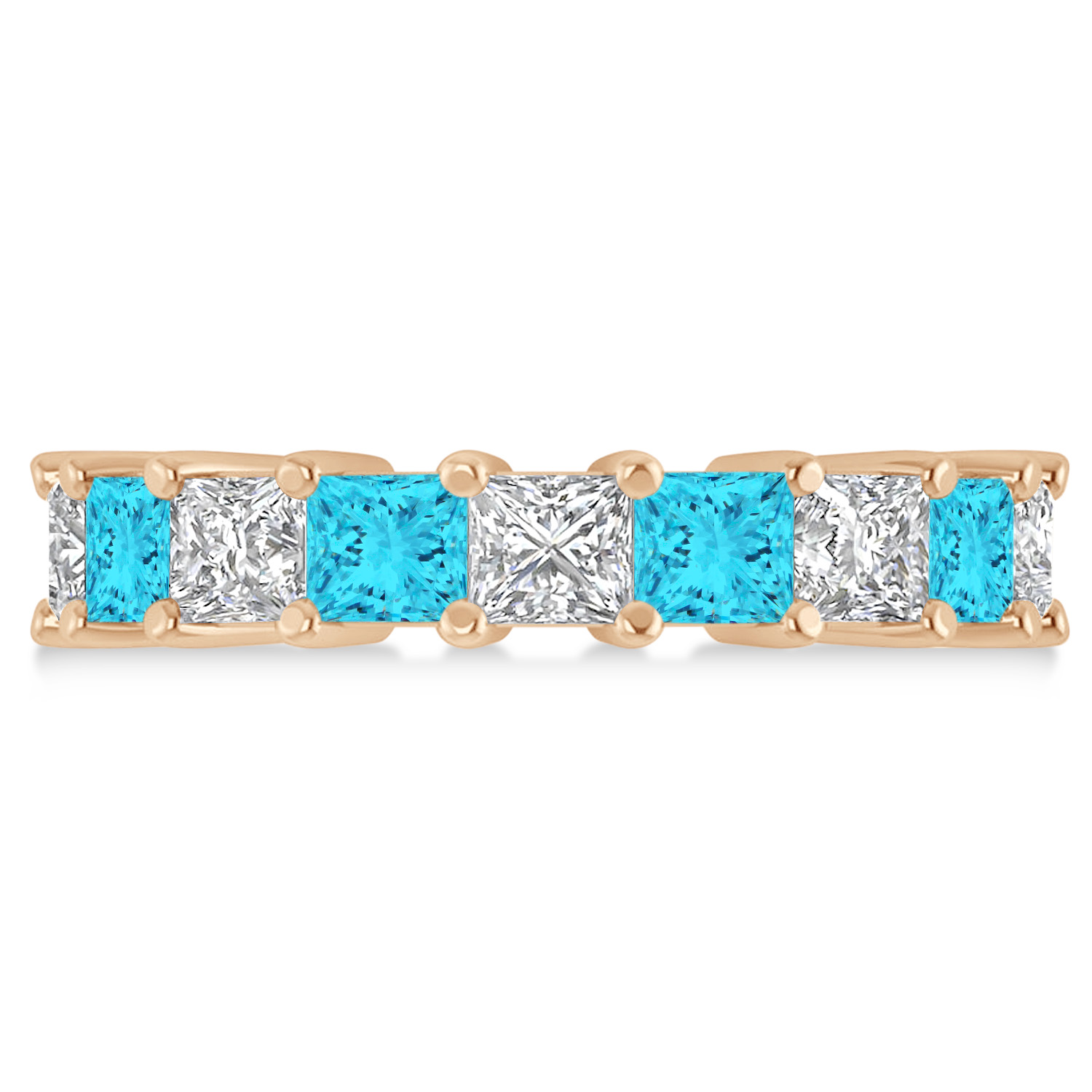 Princess Blue & White Diamond Wedding Band 14k Rose Gold (5.58ct)