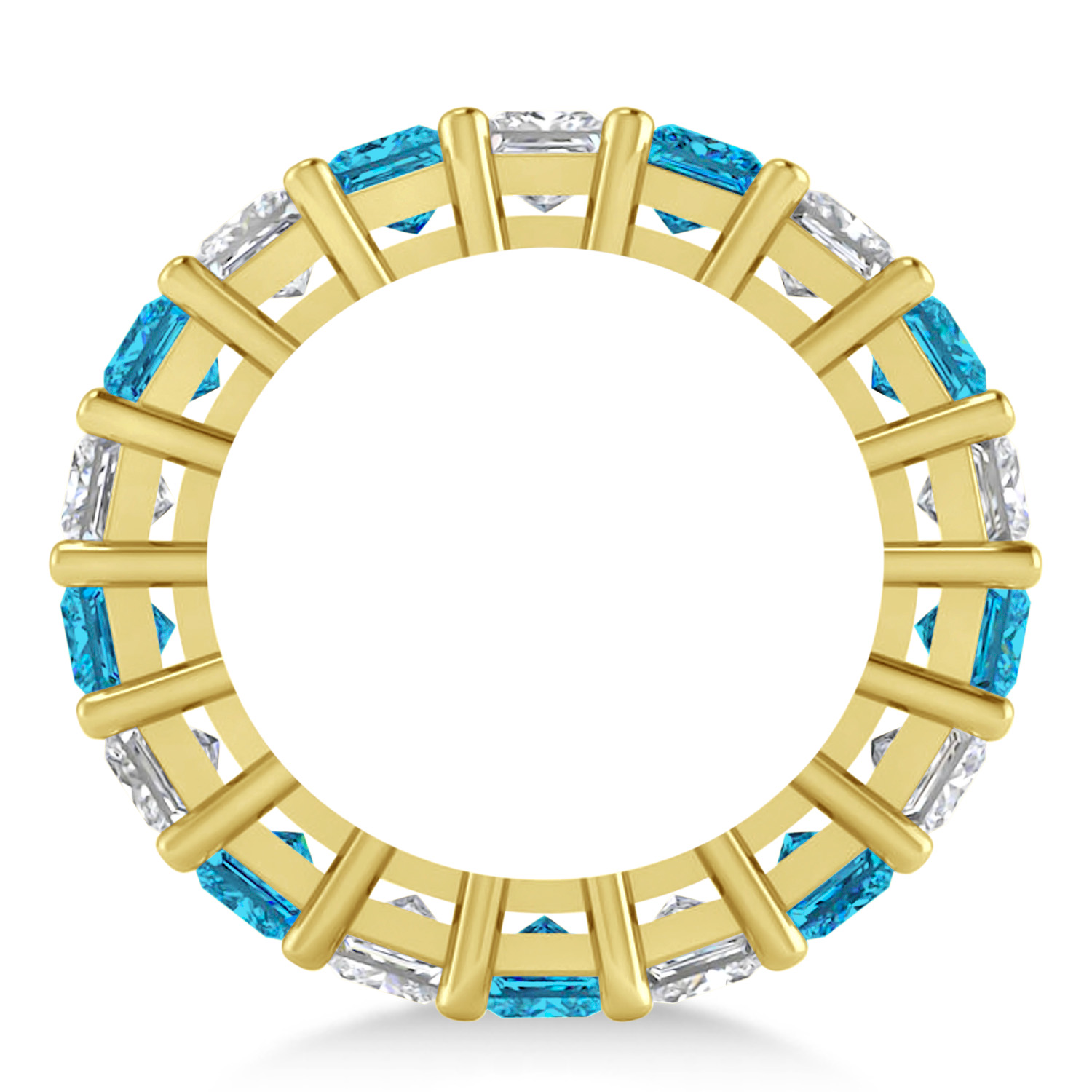 Princess Blue & White Diamond Wedding Band 14k Yellow Gold (5.58ct)