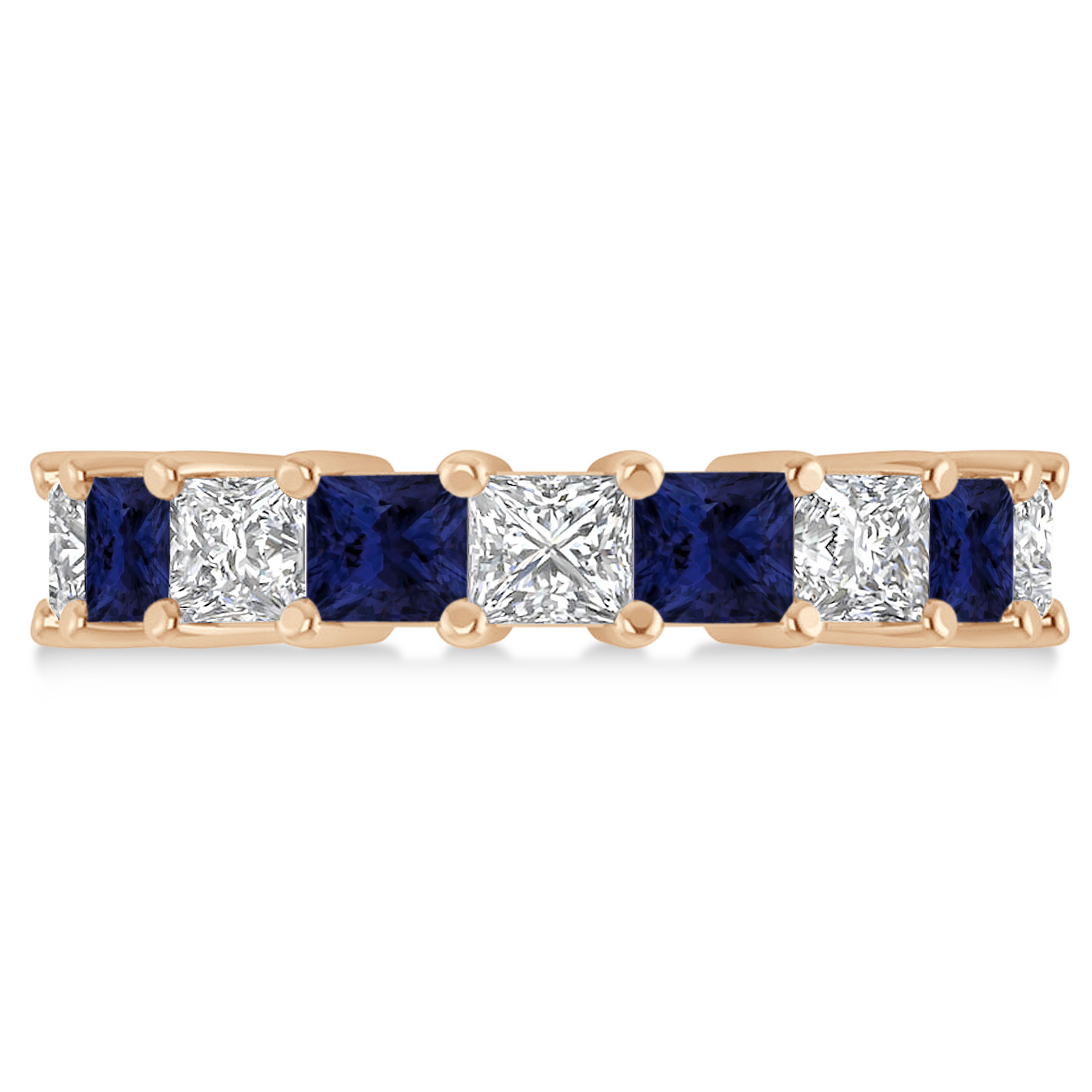 Princess Diamond & Blue Sapphire Wedding Band 14k Rose Gold (5.94ct)