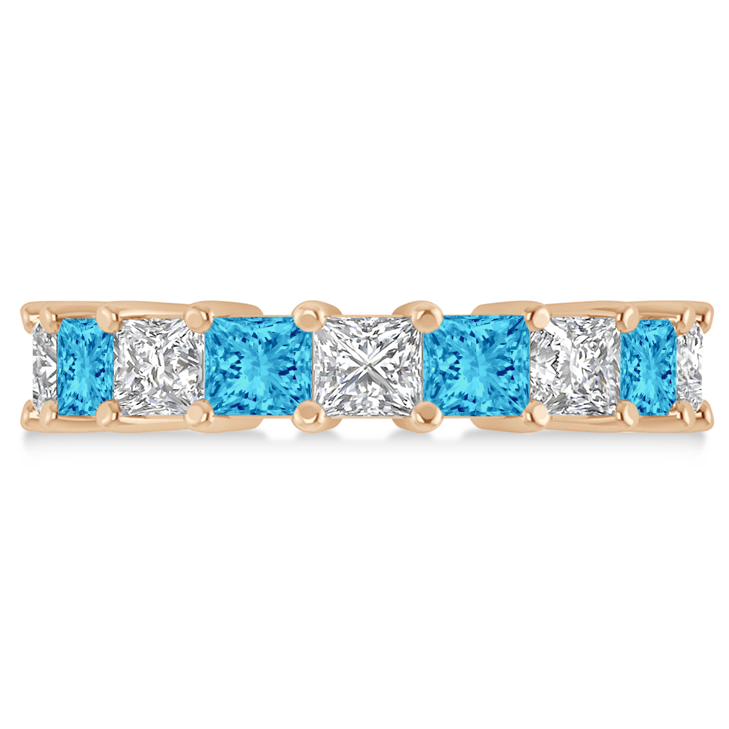Princess Diamond & Blue Topaz Wedding Band 14k Rose Gold (5.94ct)