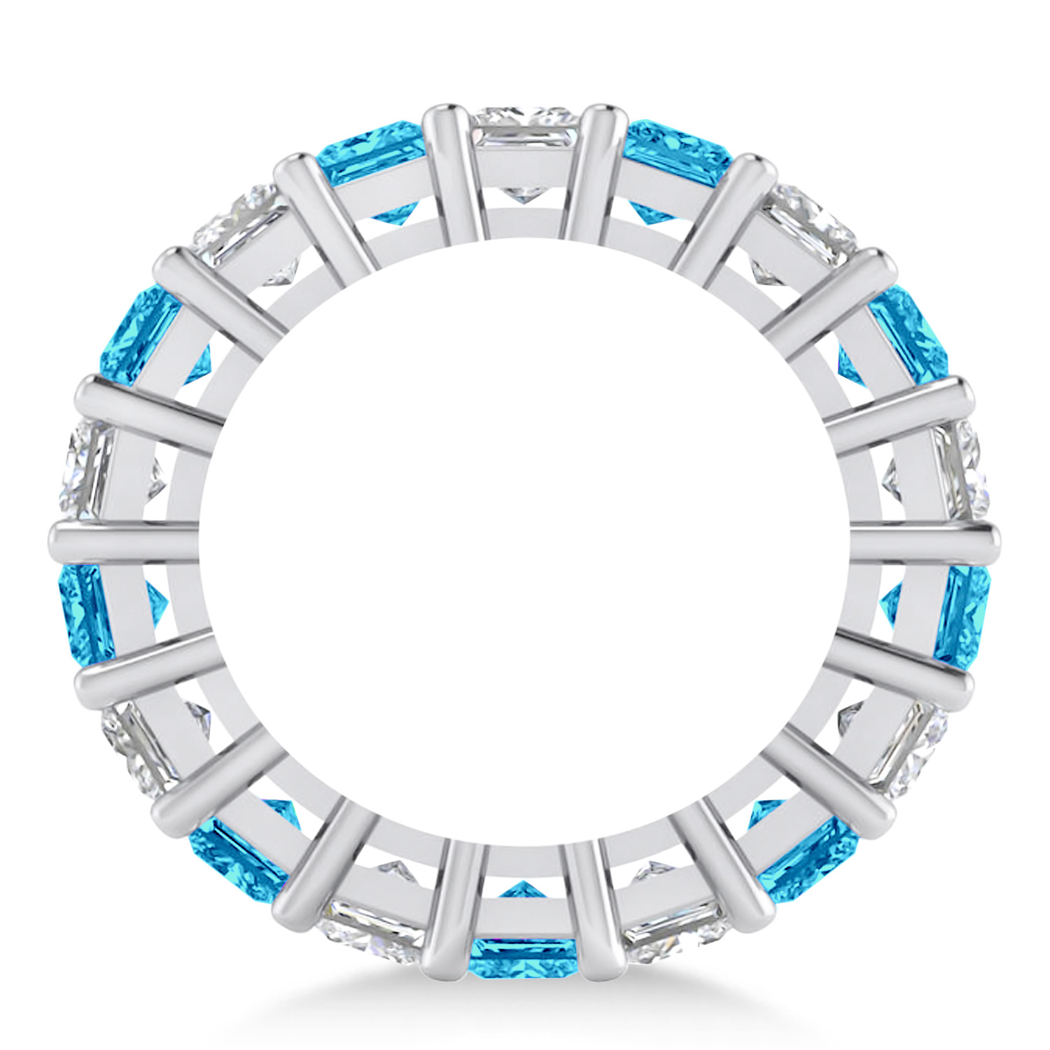 Princess Diamond & Blue Topaz Wedding Band 14k White Gold (5.94ct)